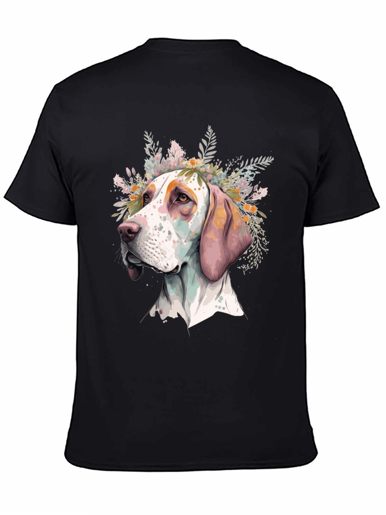 Dog with Flowers Graphic Tee - Unisex Black T-Shirt
