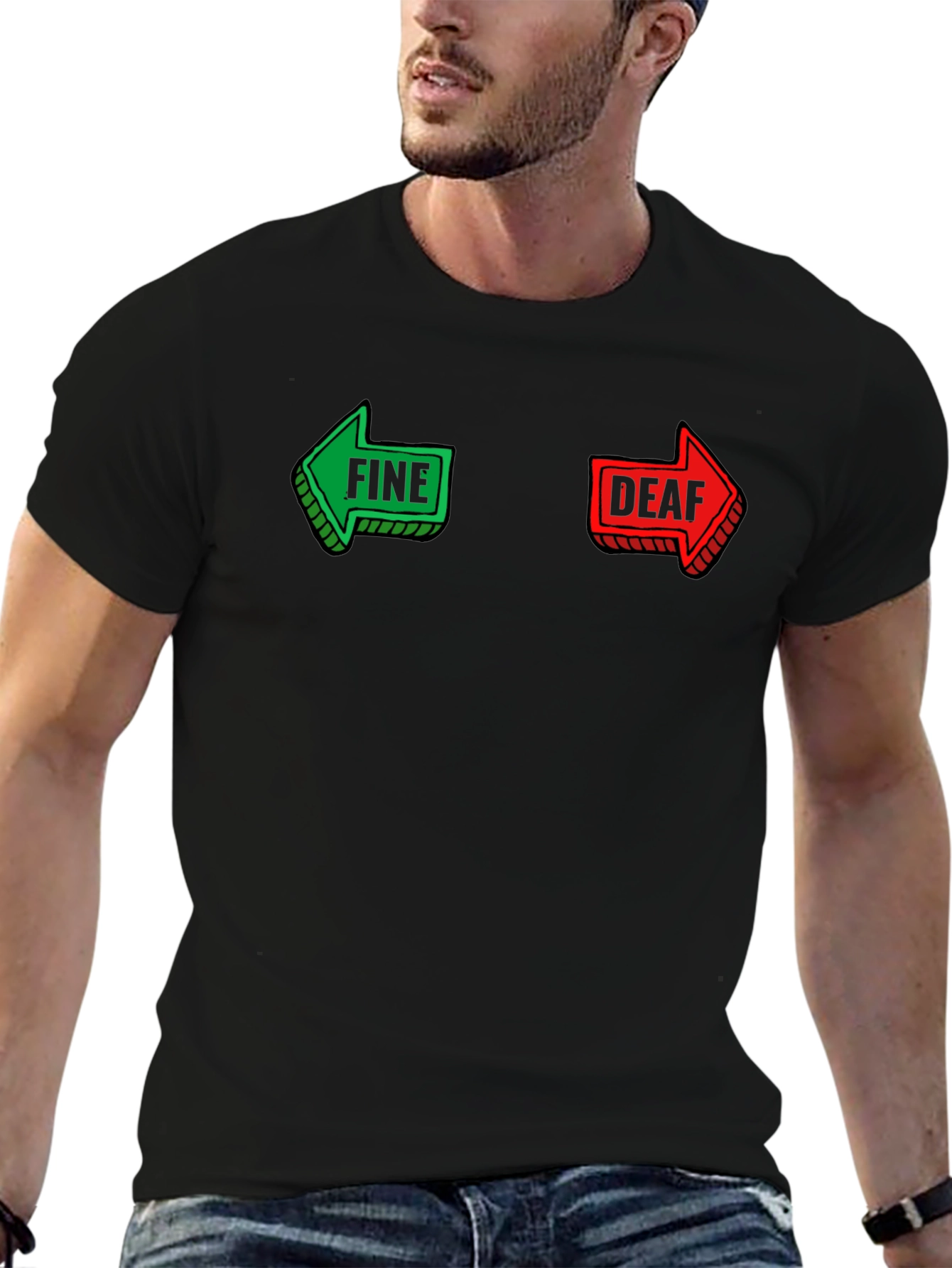 Funny Fine Deaf Graphic Mens Black T-shirt