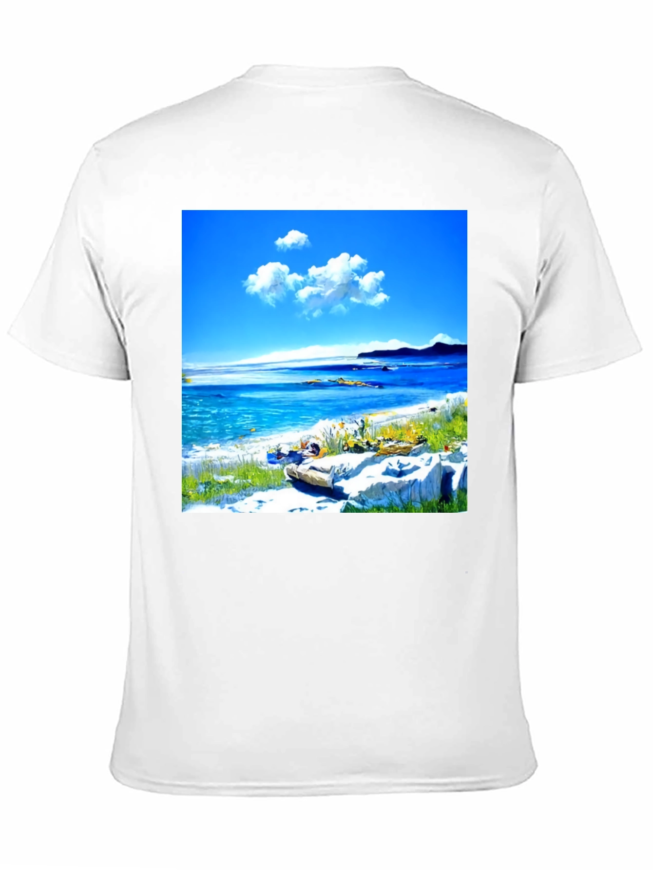 Scenic Beach Print Black T-Shirt