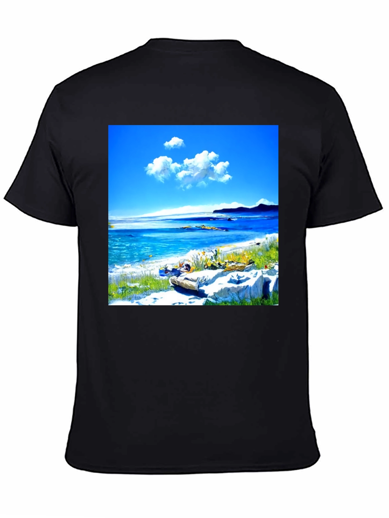 Scenic Beach Print Black T-Shirt