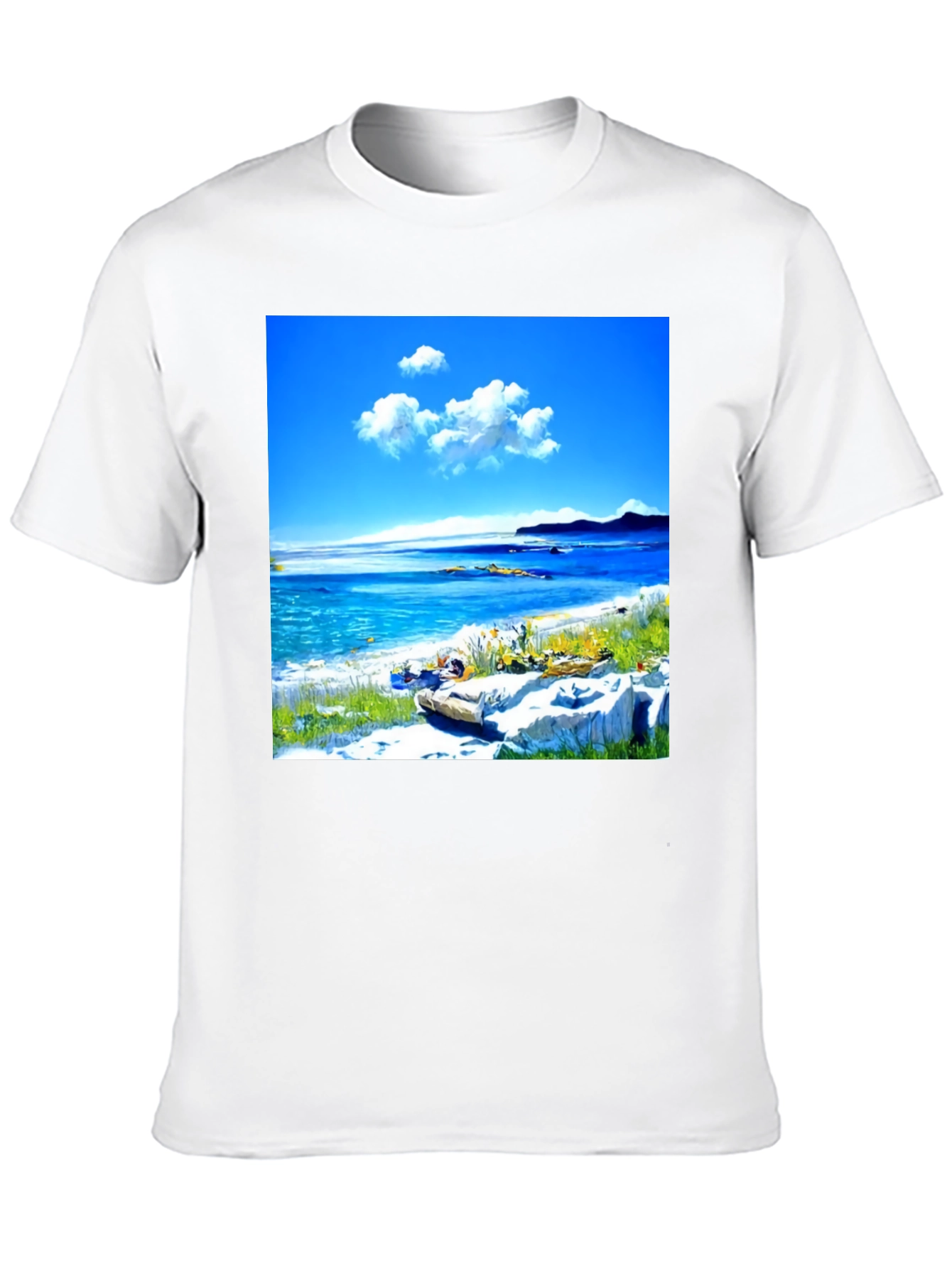 Scenic Beach Print Black T-Shirt