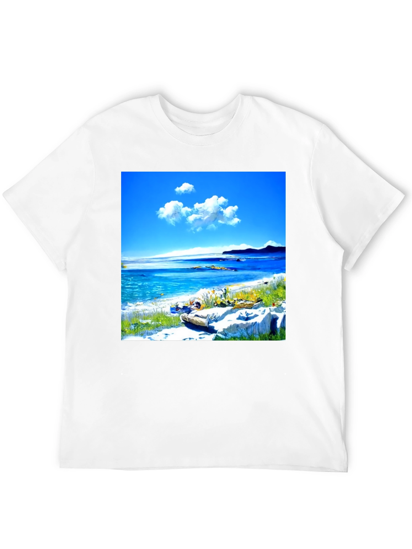Scenic Beach Print Black T-Shirt