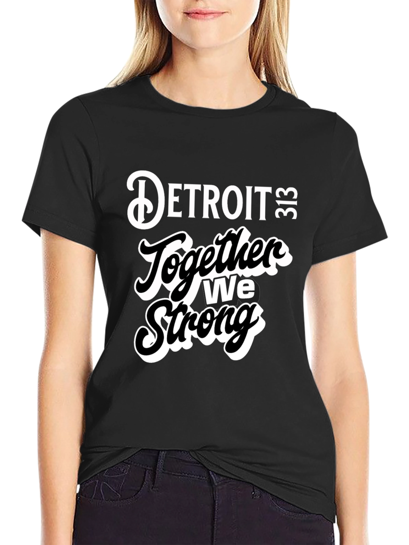 Detroit Together We Strong Black Graphic Tee