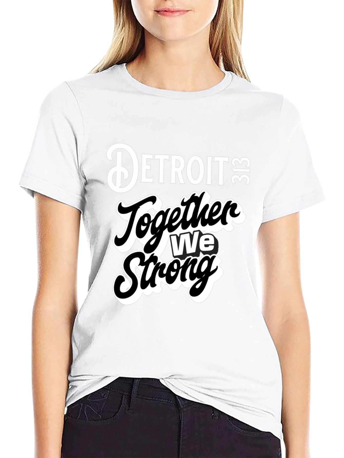 Detroit Together We Strong Black Graphic Tee
