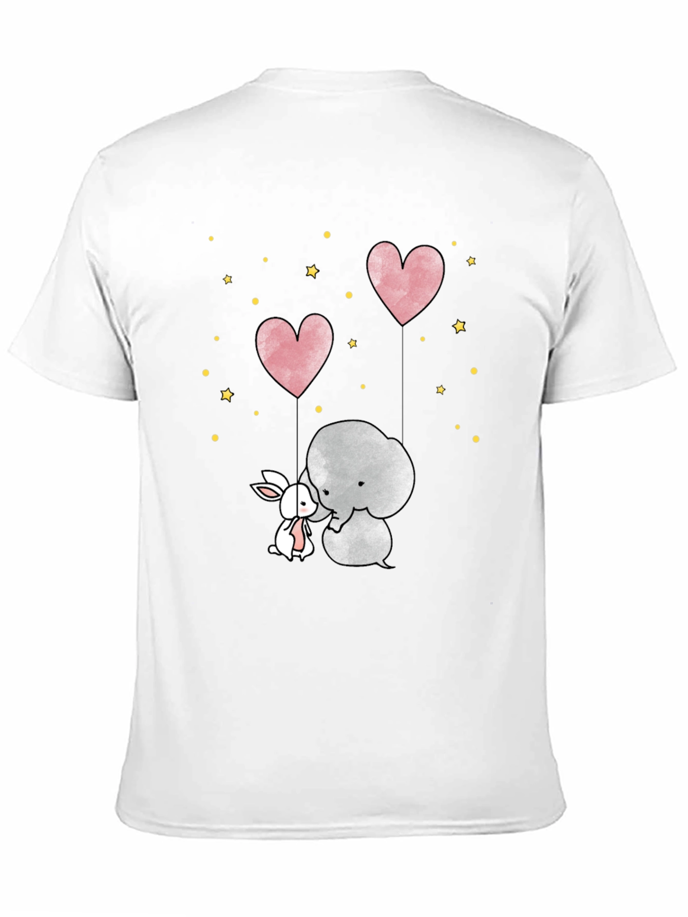 Cute Elephant & Bunny Heart Balloon Black T-Shirt