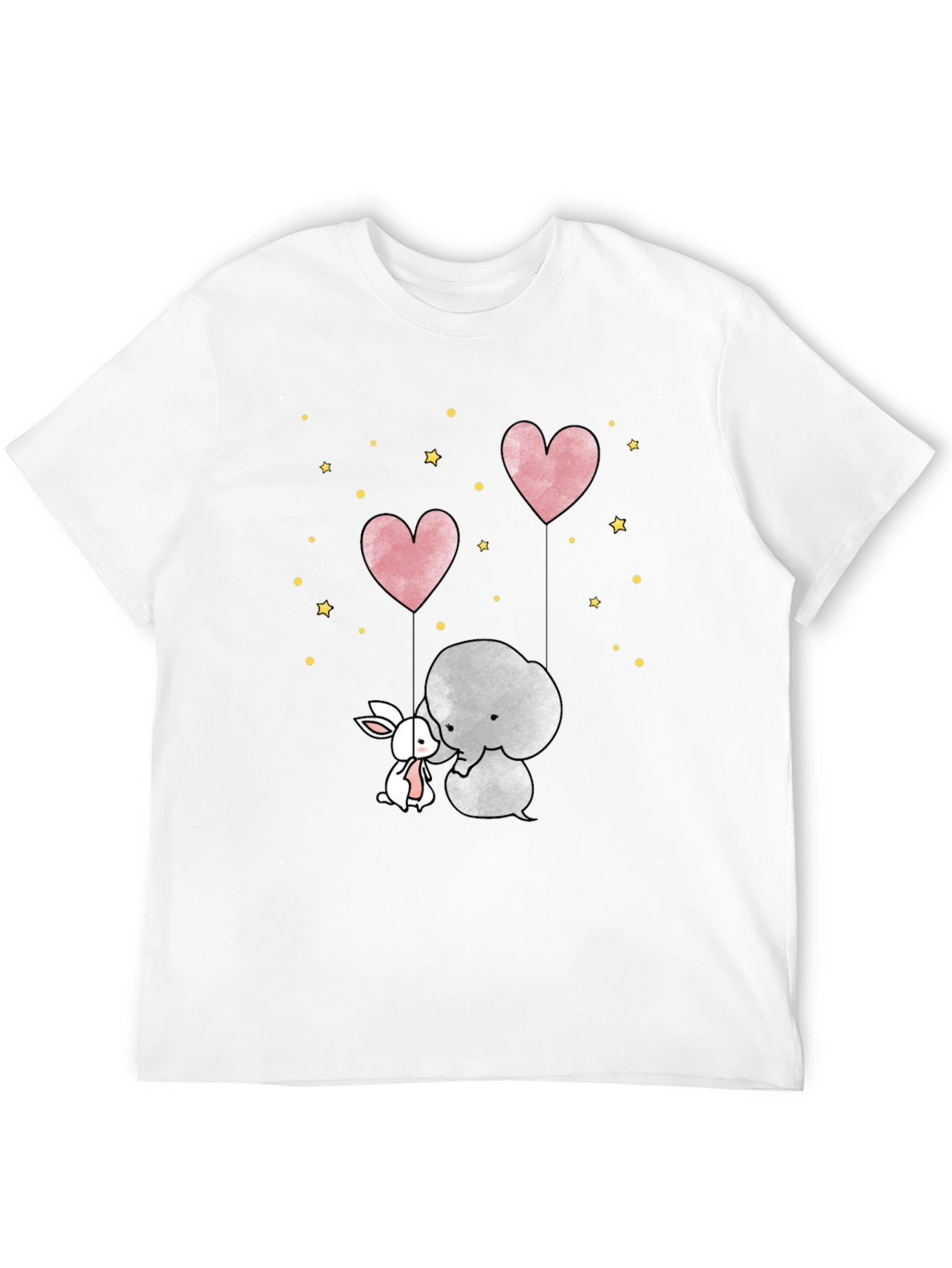 Cute Elephant & Bunny Heart Balloon Black T-Shirt