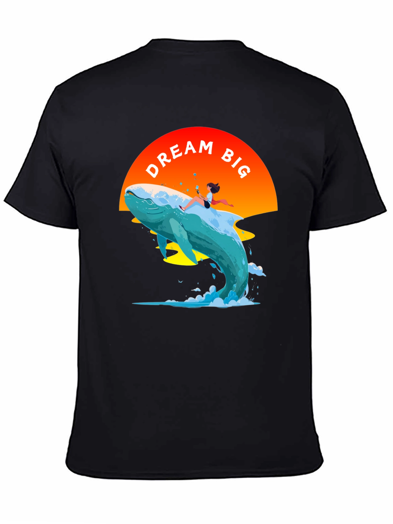Dream Big Whale Graphic Tee - Black Cotton T-Shirt