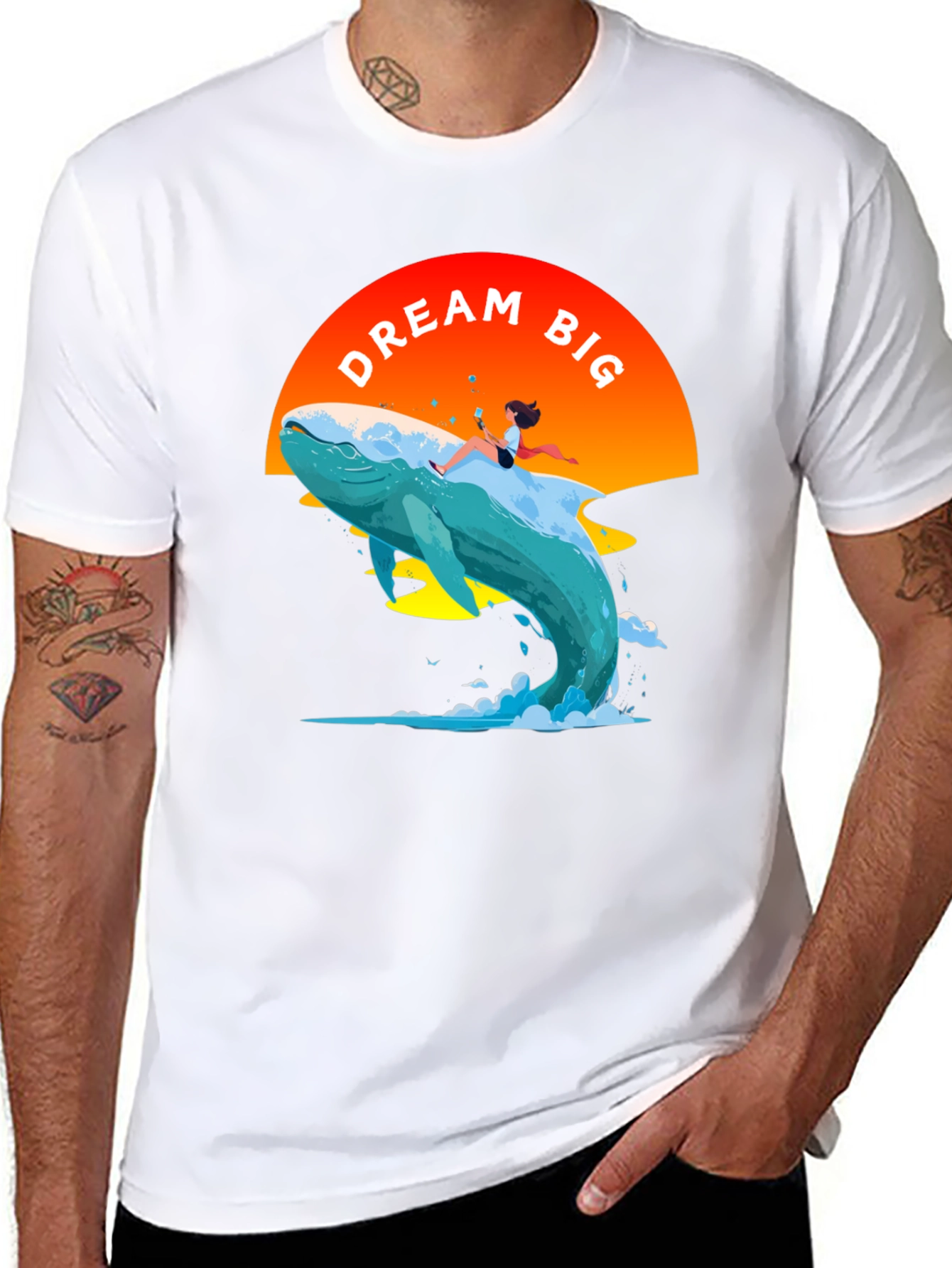 Dream Big Whale Graphic Tee - Black Cotton T-Shirt