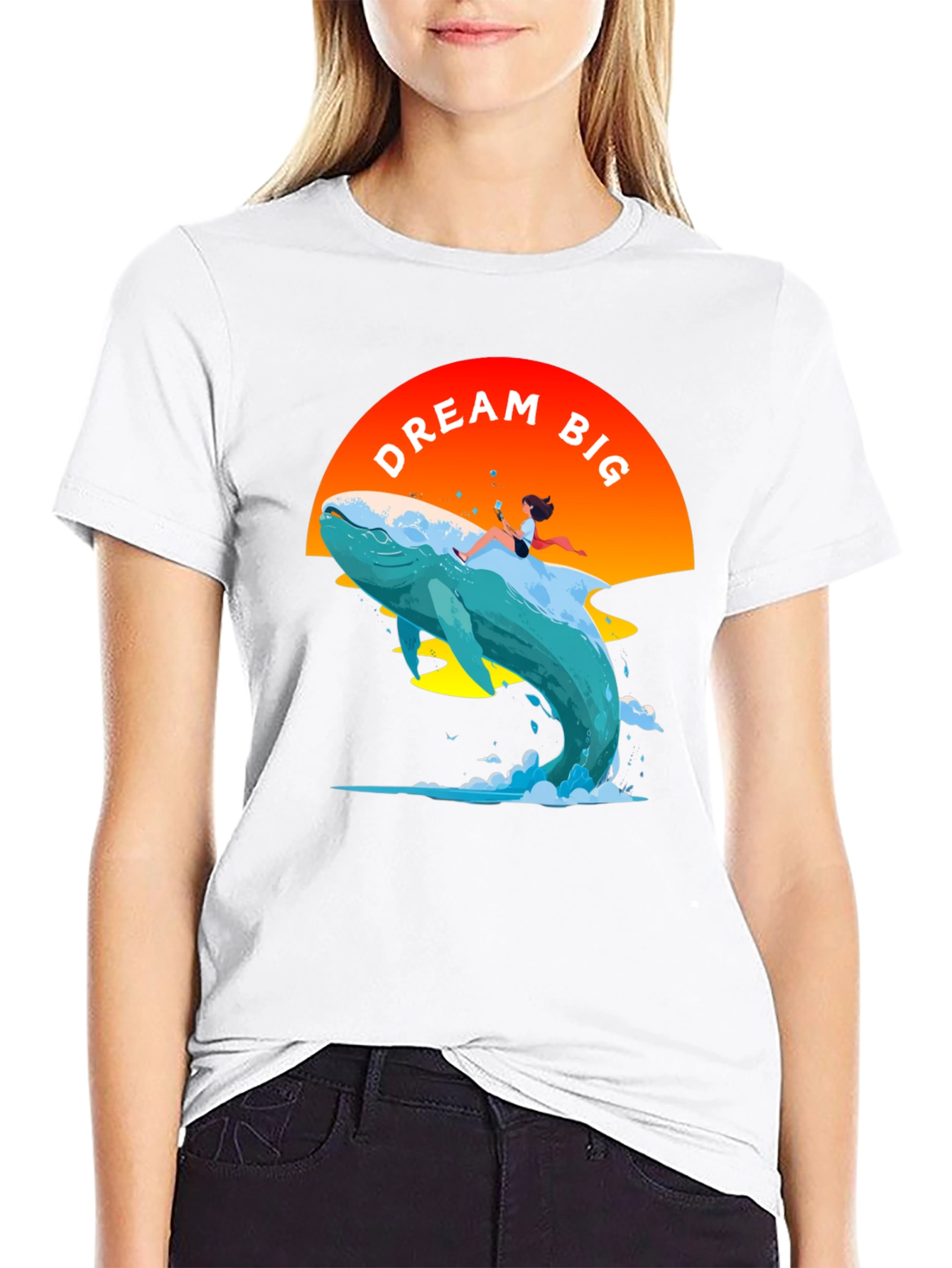 Dream Big Whale Graphic Tee - Black Cotton T-Shirt