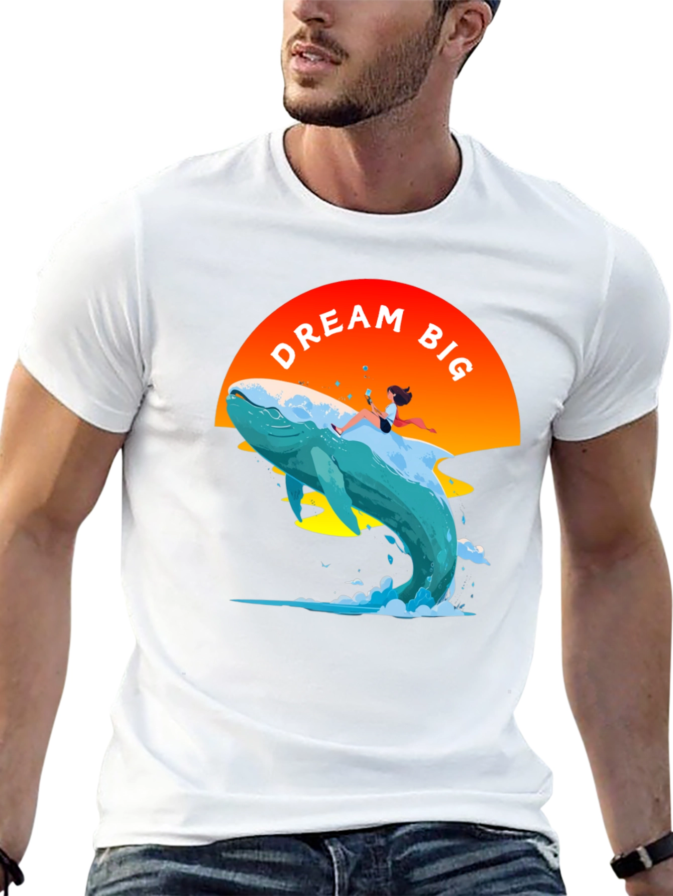 Dream Big Whale Graphic Tee - Black Cotton T-Shirt