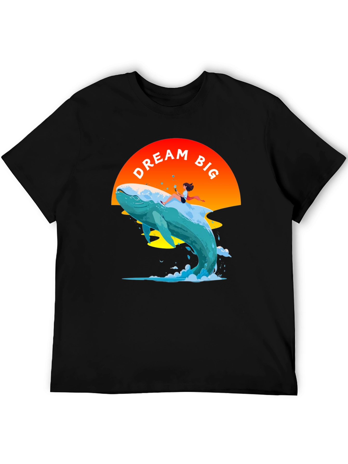 Dream Big Whale Graphic Tee - Black Cotton T-Shirt