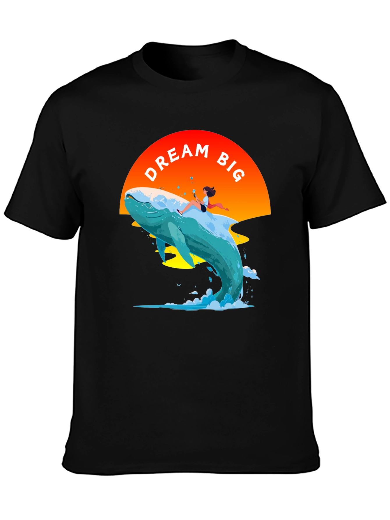 Dream Big Whale Graphic Tee - Black Cotton T-Shirt