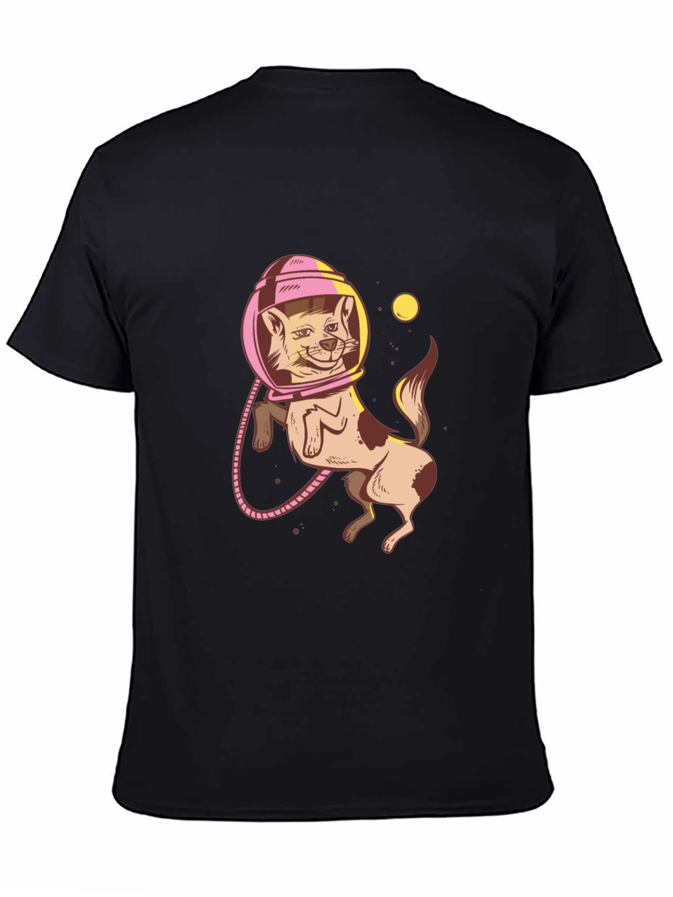 Astronaut Cat Graphic Tee - Trendy Black T-Shirt