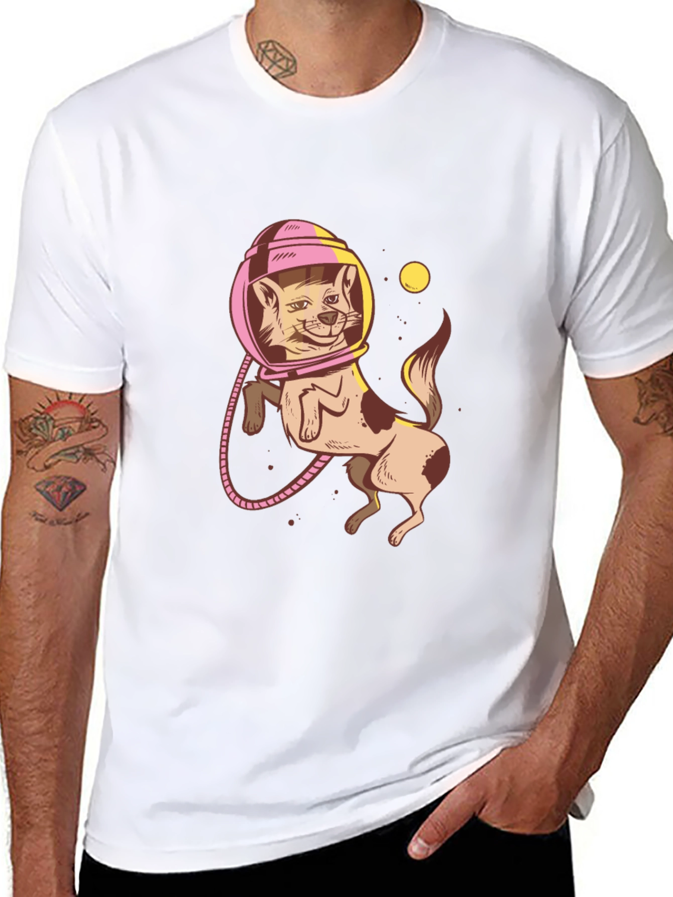Astronaut Cat Graphic Tee - Trendy Black T-Shirt