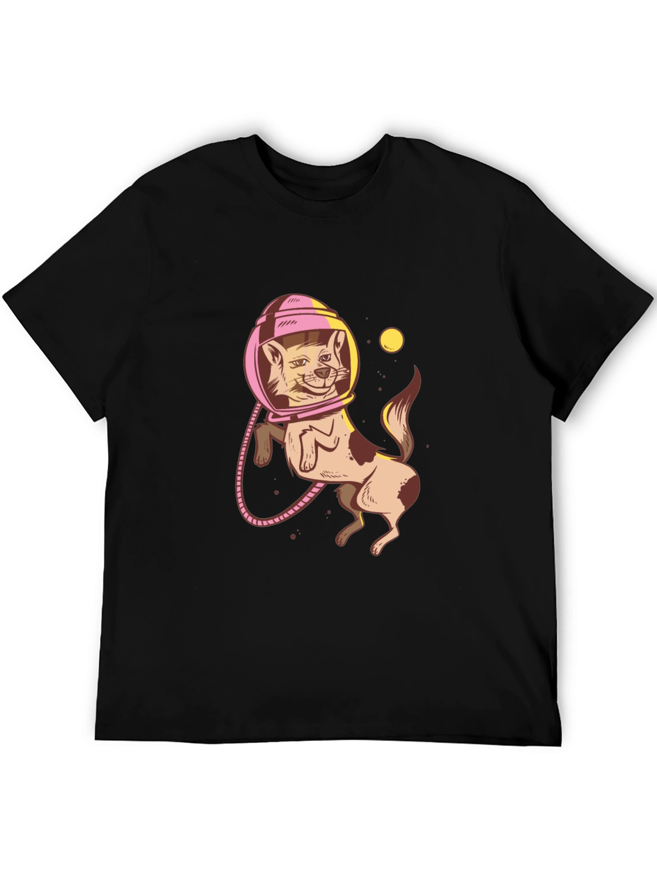Astronaut Cat Graphic Tee - Trendy Black T-Shirt