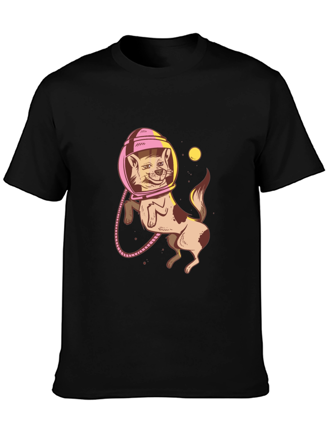 Astronaut Cat Graphic Tee - Trendy Black T-Shirt