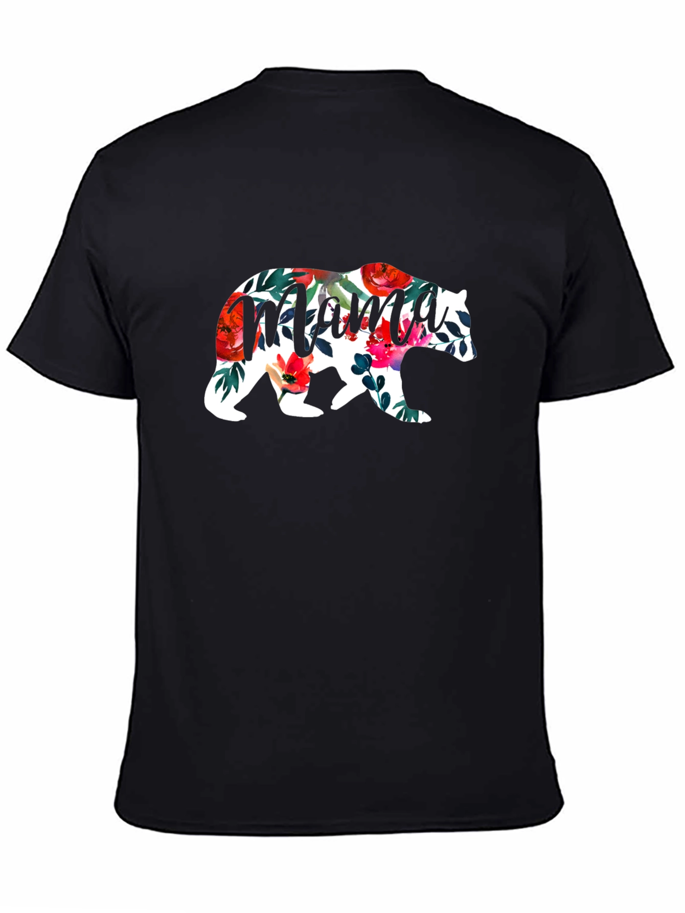 Mama Bear Floral Graphic T-Shirt - Black