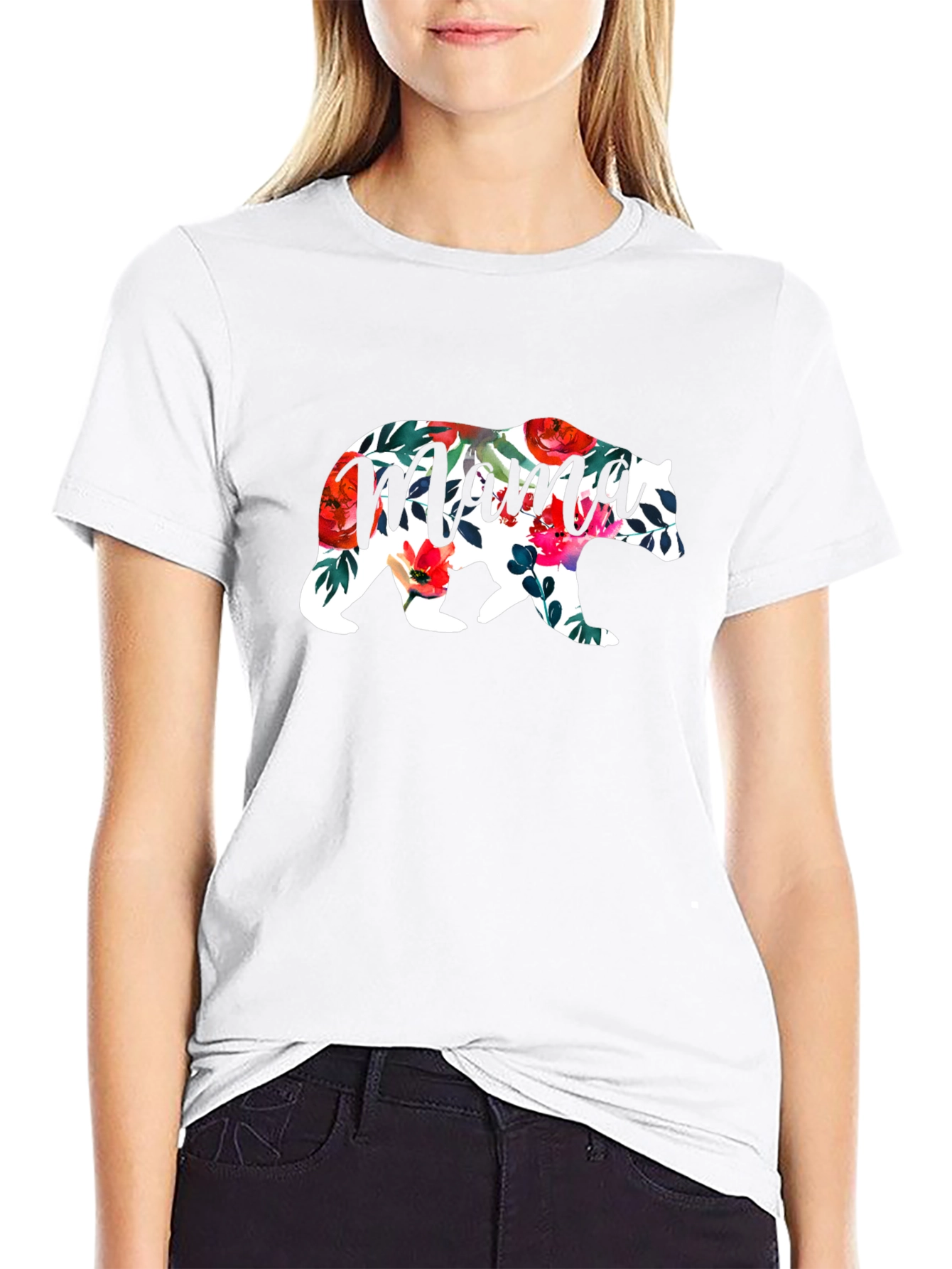 Mama Bear Floral Graphic T-Shirt - Black
