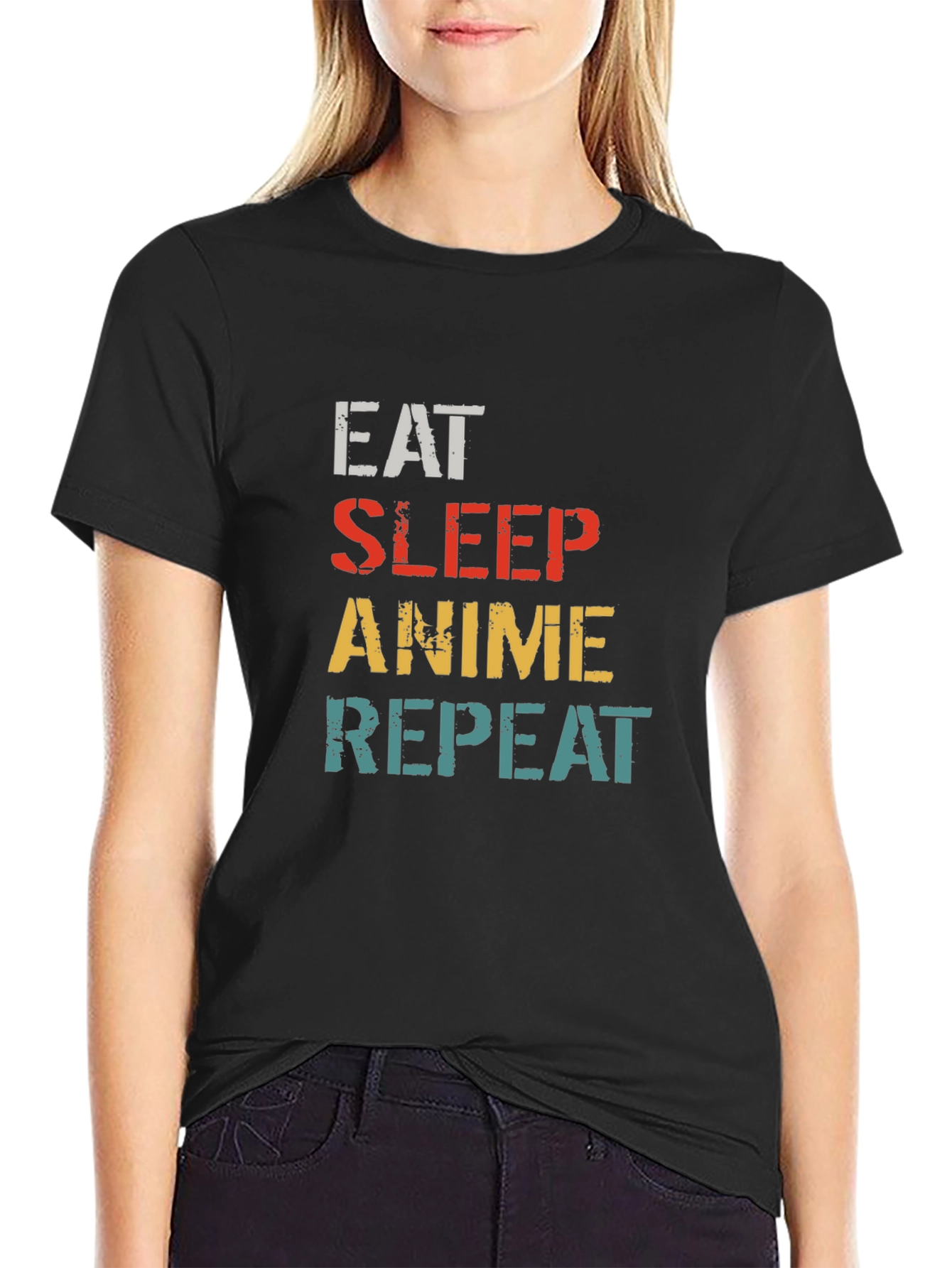 Eat Sleep Anime Repeat Black T-Shirt