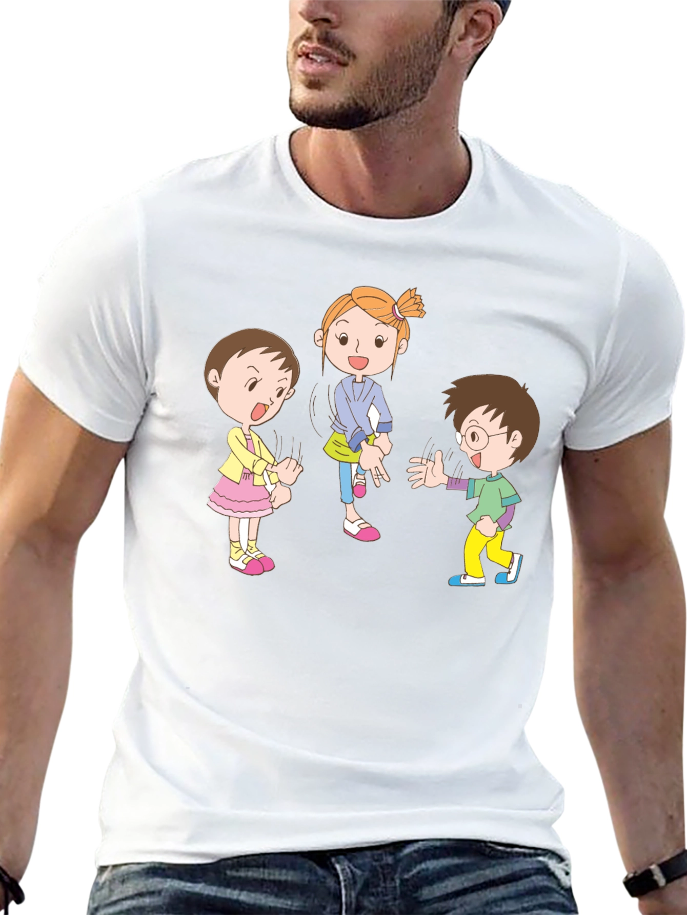 Cartoon Kids Black Cotton Graphic Tee