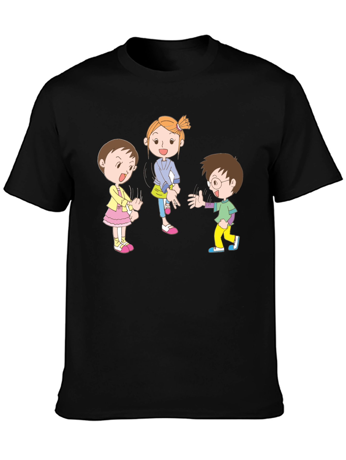 Cartoon Kids Black Cotton Graphic Tee