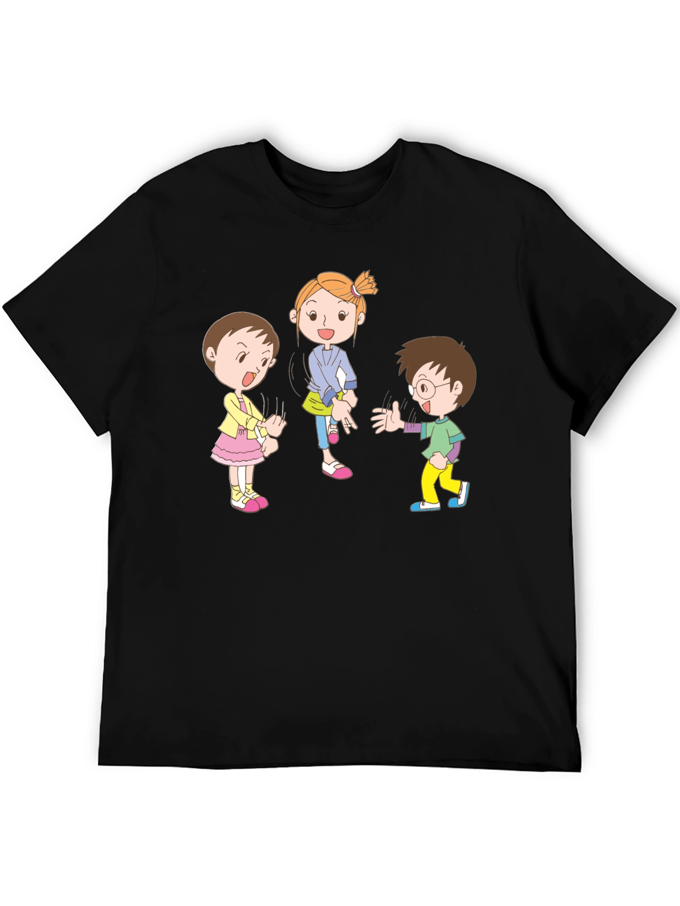Cartoon Kids Black Cotton Graphic Tee