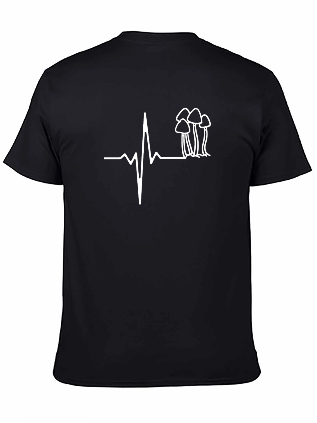 Mushroom Heartbeat Graphic Tee - Casual Black T-Shirt