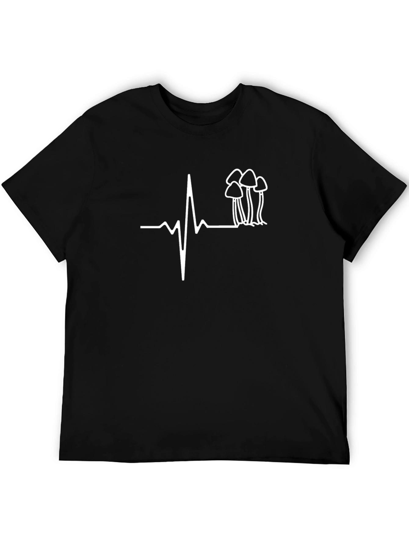 Mushroom Heartbeat Graphic Tee - Casual Black T-Shirt