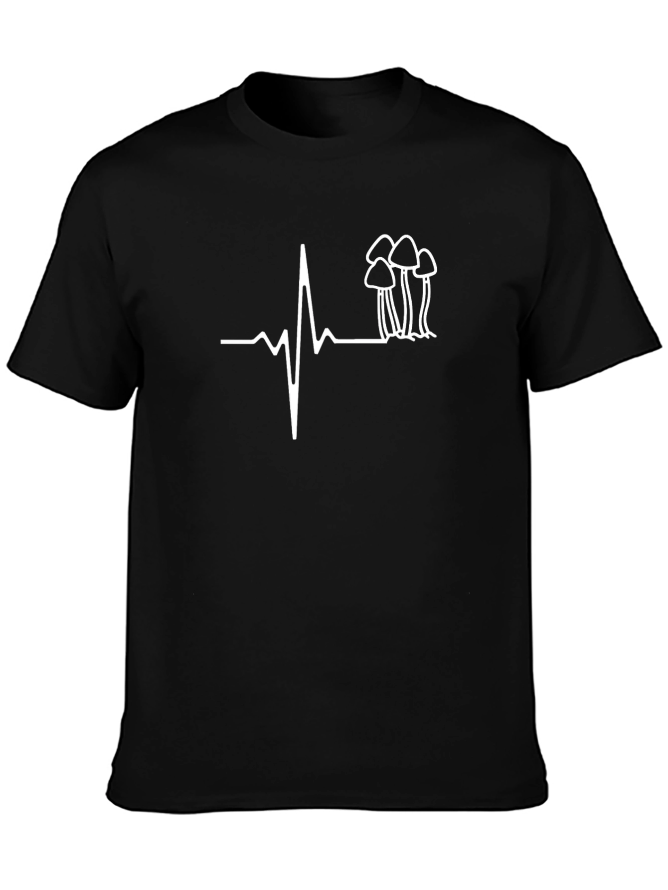 Mushroom Heartbeat Graphic Tee - Casual Black T-Shirt