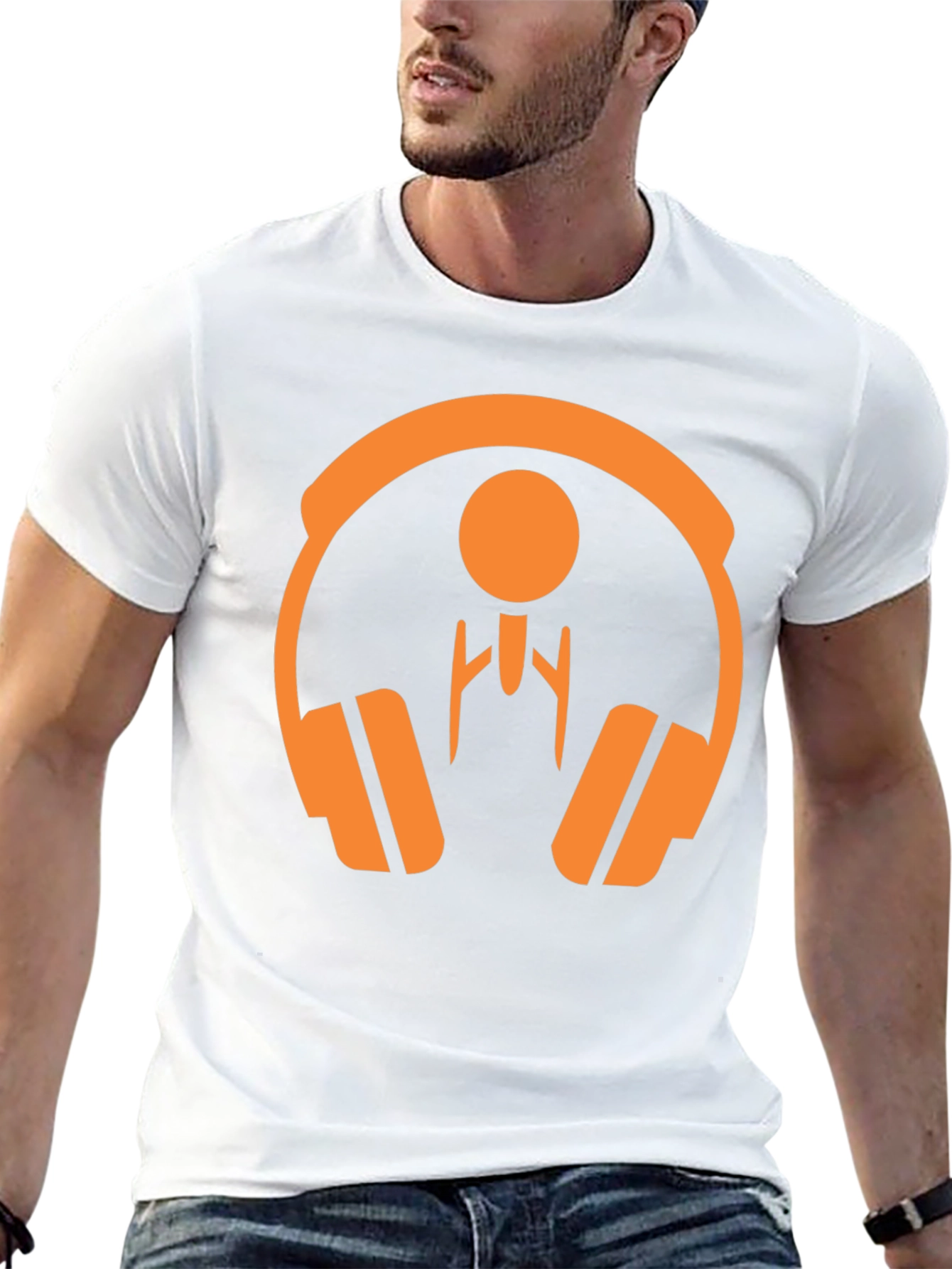 Orange Headphone Graphic Tee - Stylish Black T-Shirt