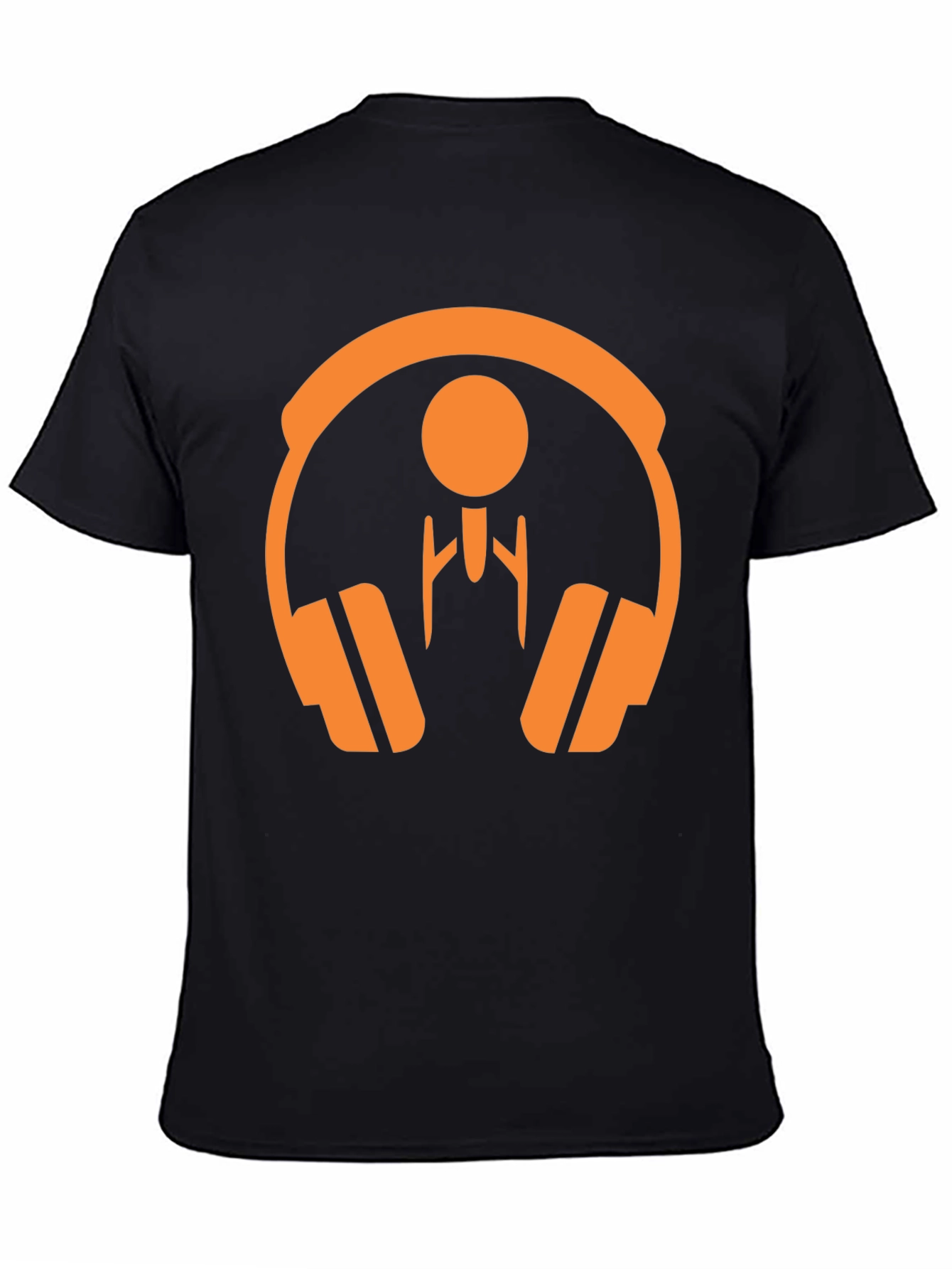 Orange Headphone Graphic Tee - Stylish Black T-Shirt