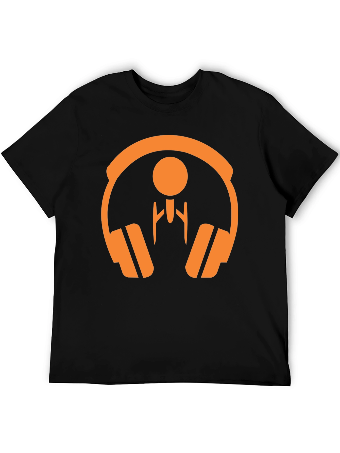 Orange Headphone Graphic Tee - Stylish Black T-Shirt
