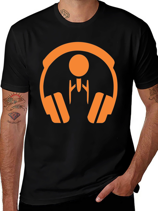 Orange Headphone Graphic Tee - Stylish Black T-Shirt