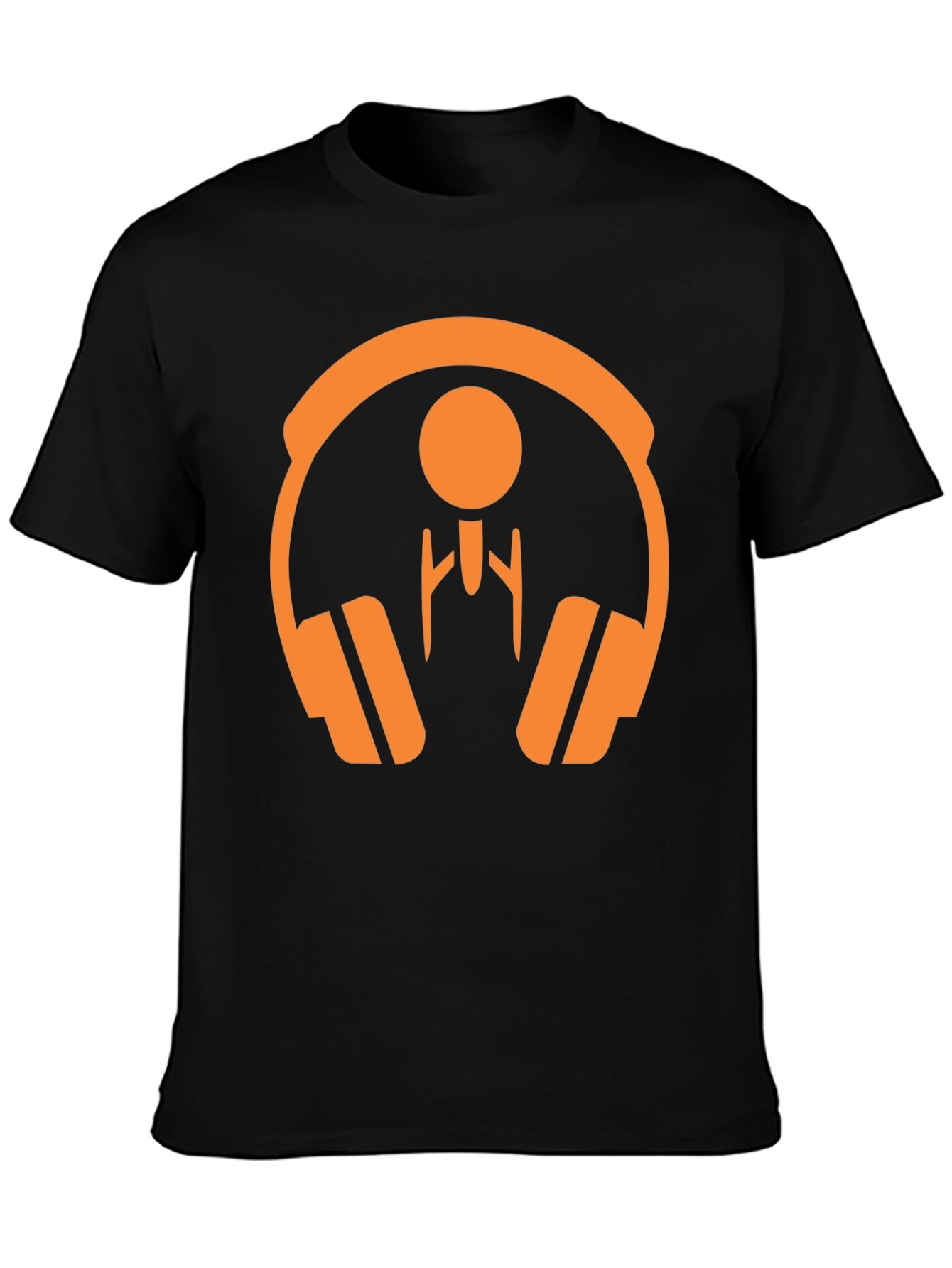 Orange Headphone Graphic Tee - Stylish Black T-Shirt