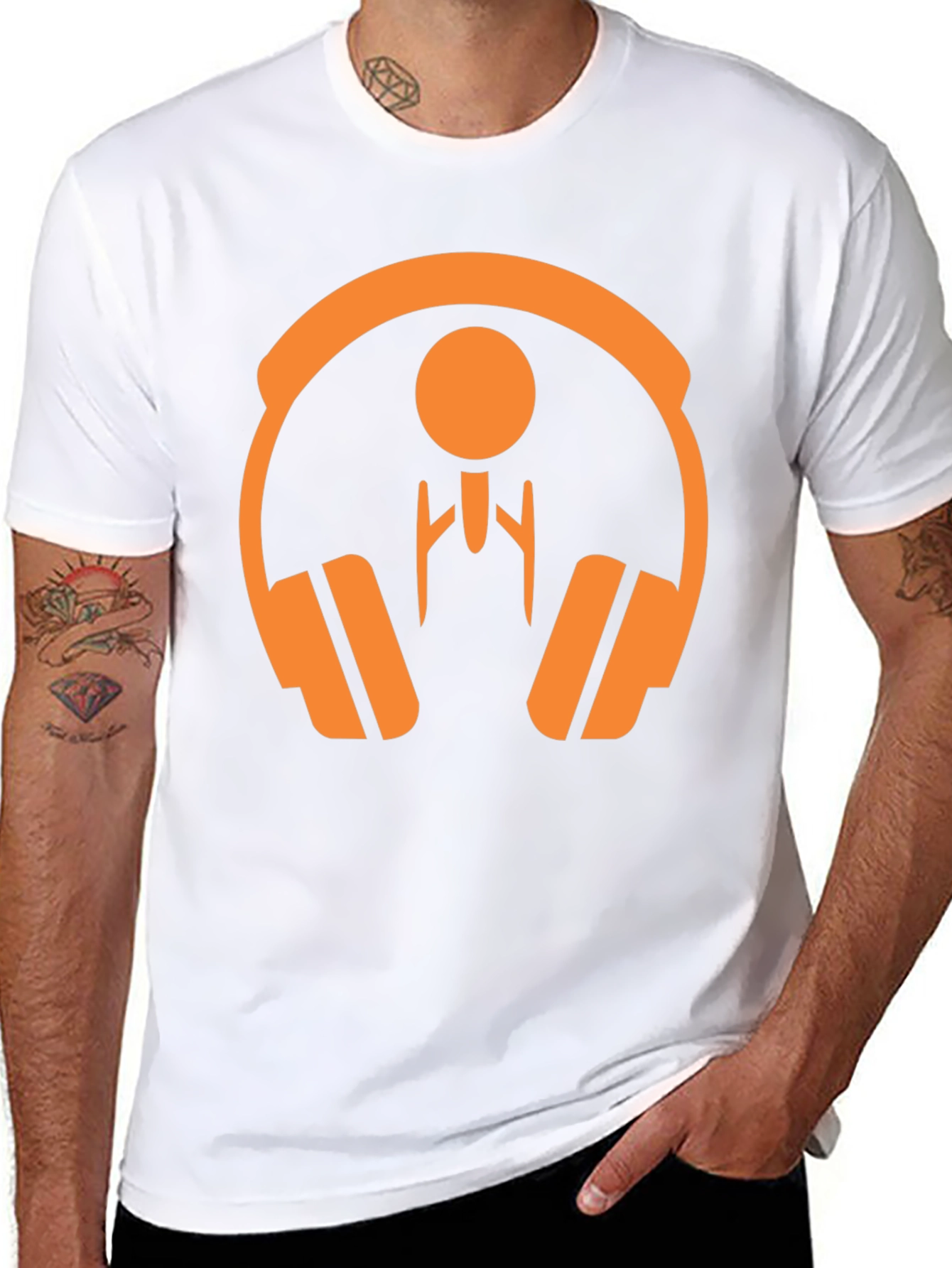 Orange Headphone Graphic Tee - Stylish Black T-Shirt