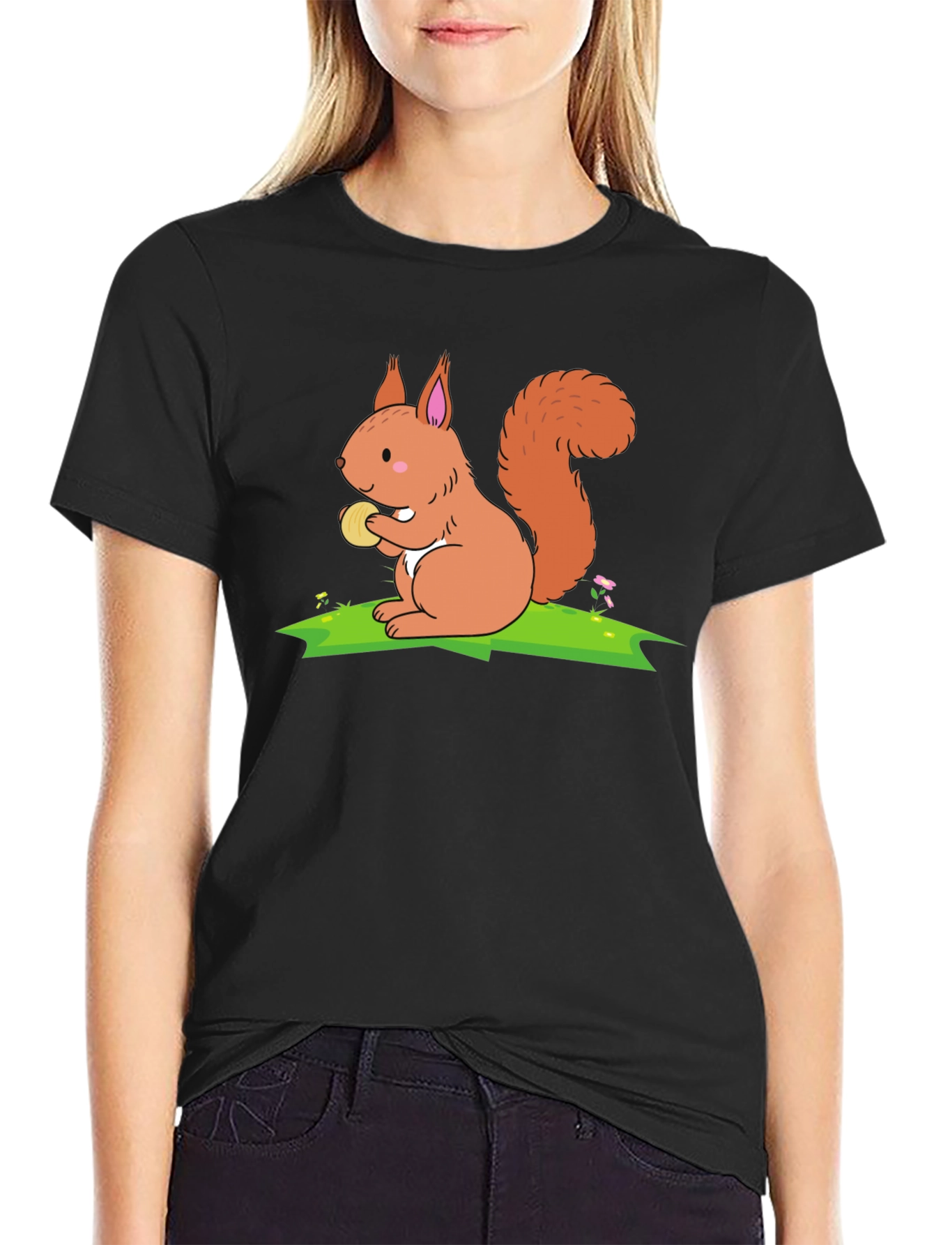Squirrel Graphic T-Shirt - Black Cotton Tee