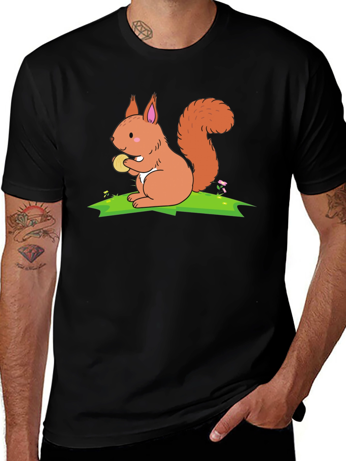Squirrel Graphic T-Shirt - Black Cotton Tee