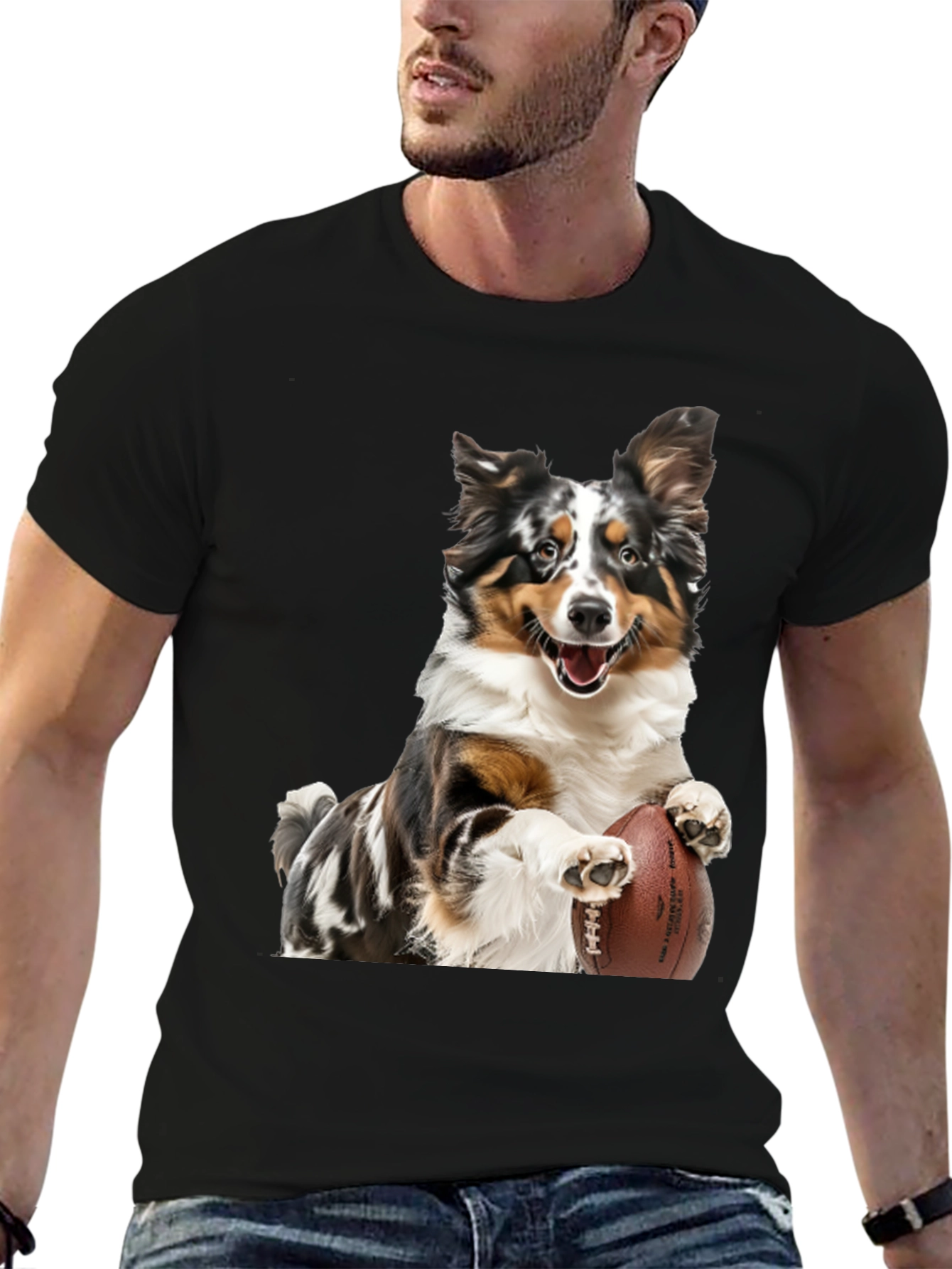 Dog Football T-Shirt: Australian Shepherd Design