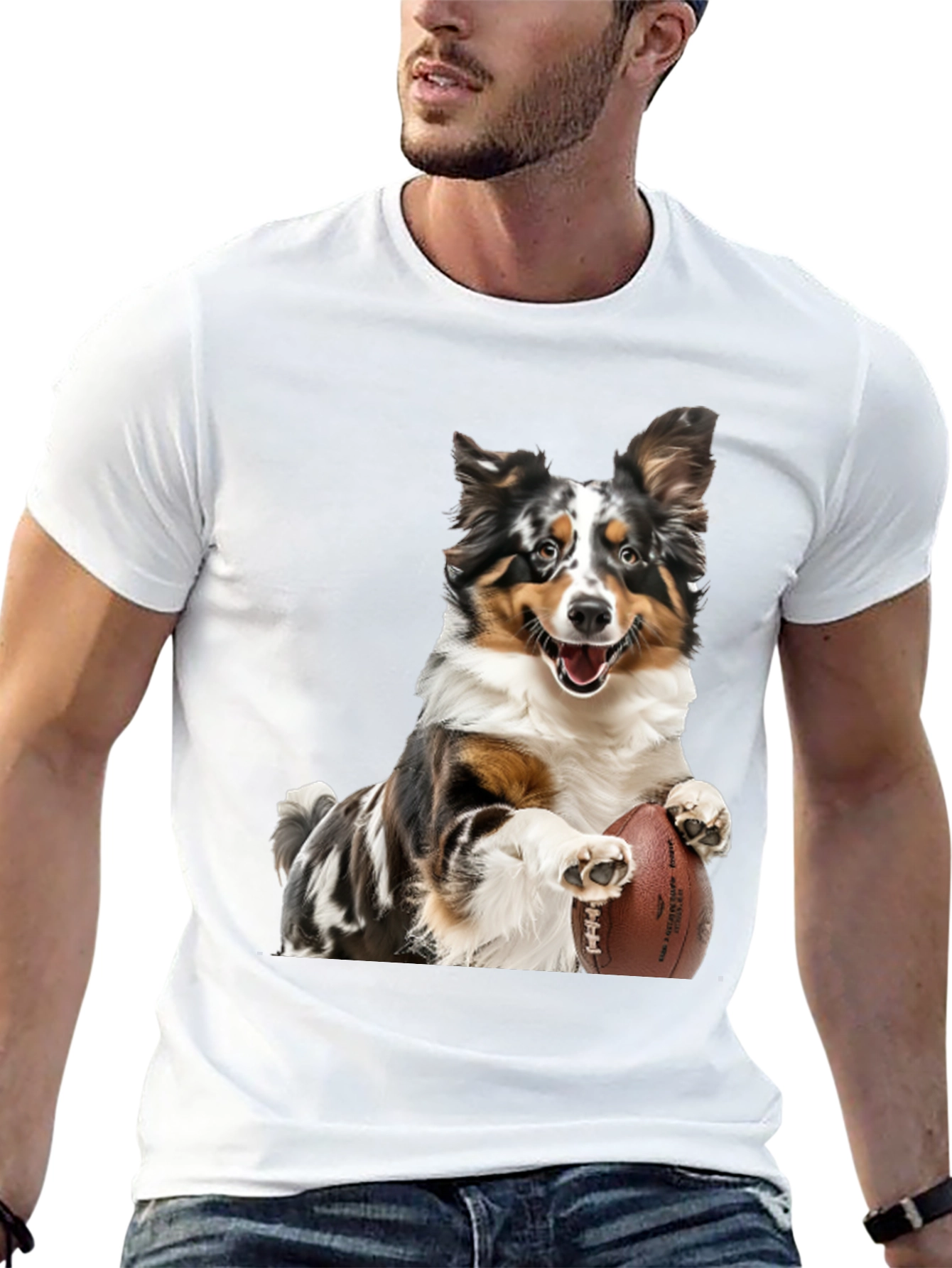 Dog Football T-Shirt: Australian Shepherd Design