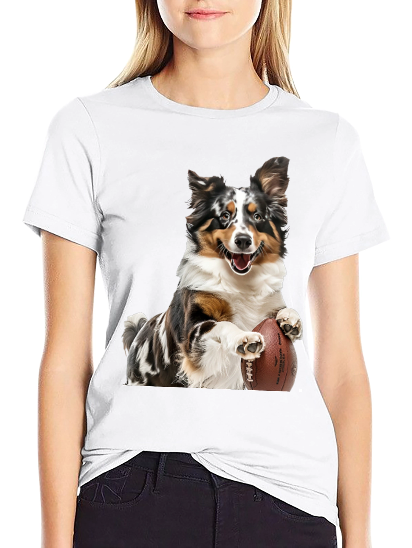 Dog Football T-Shirt: Australian Shepherd Design
