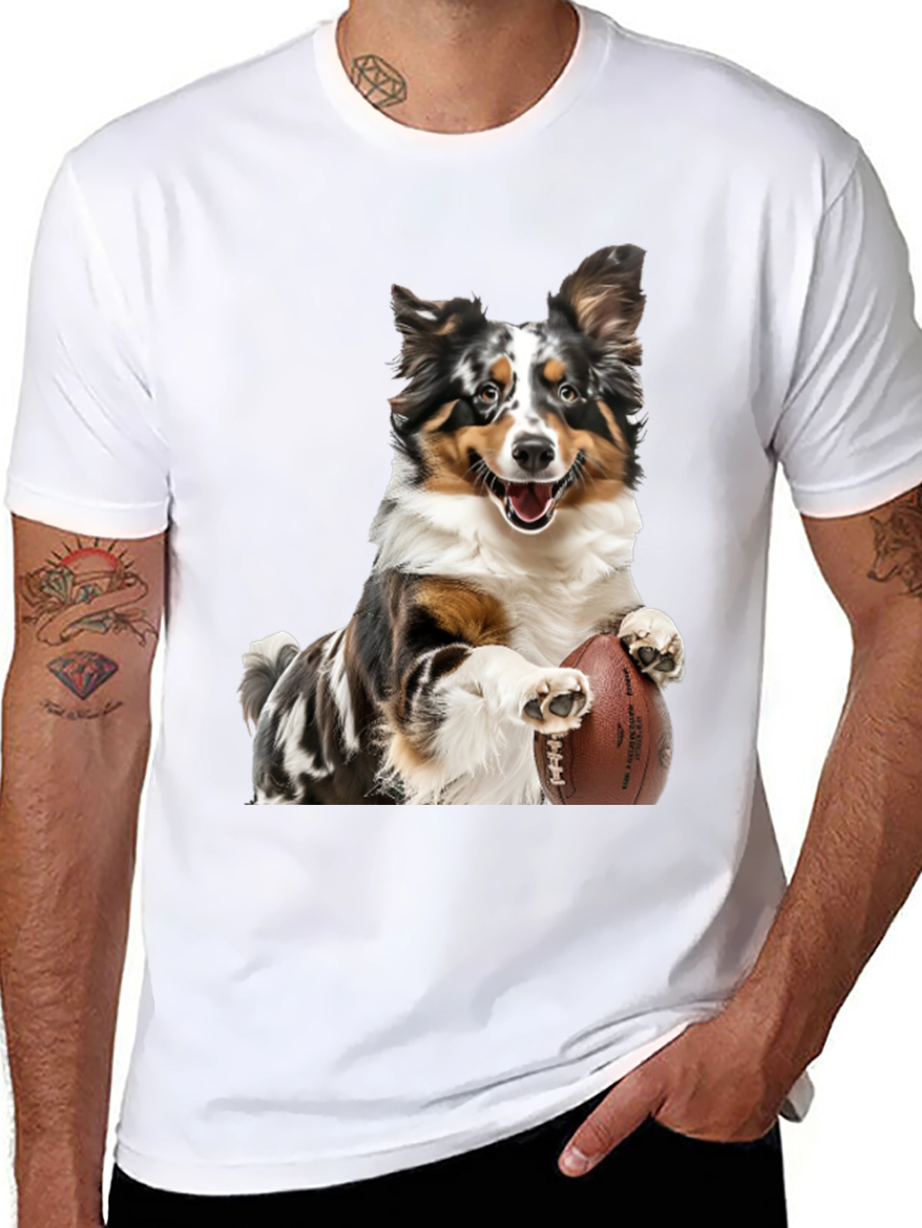 Dog Football T-Shirt: Australian Shepherd Design