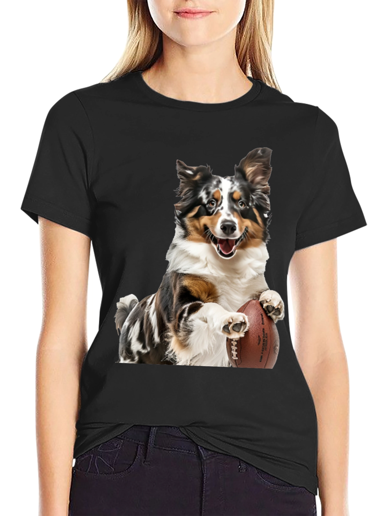 Dog Football T-Shirt: Australian Shepherd Design