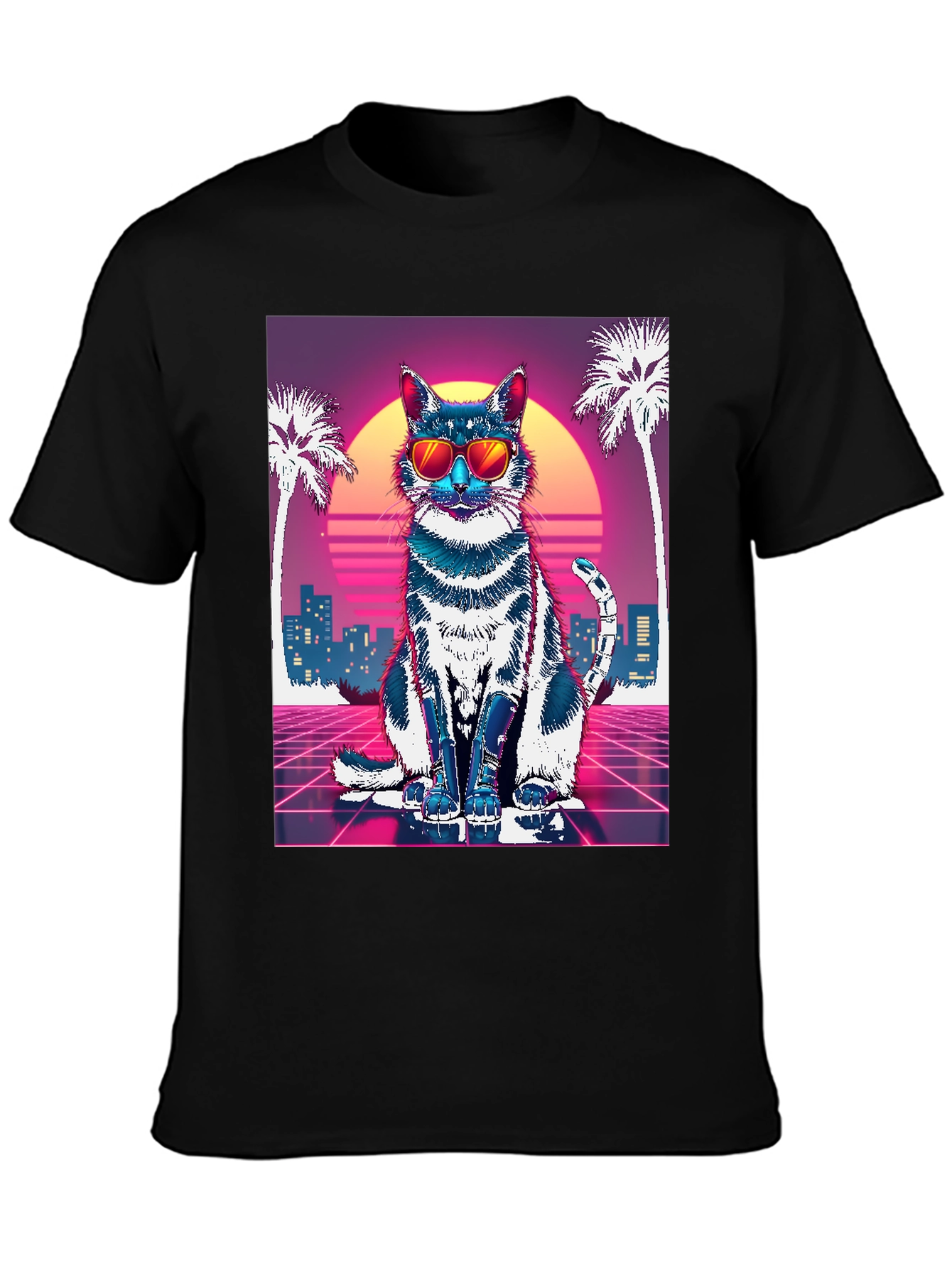 Retro Cat T-Shirt - Synthwave Style