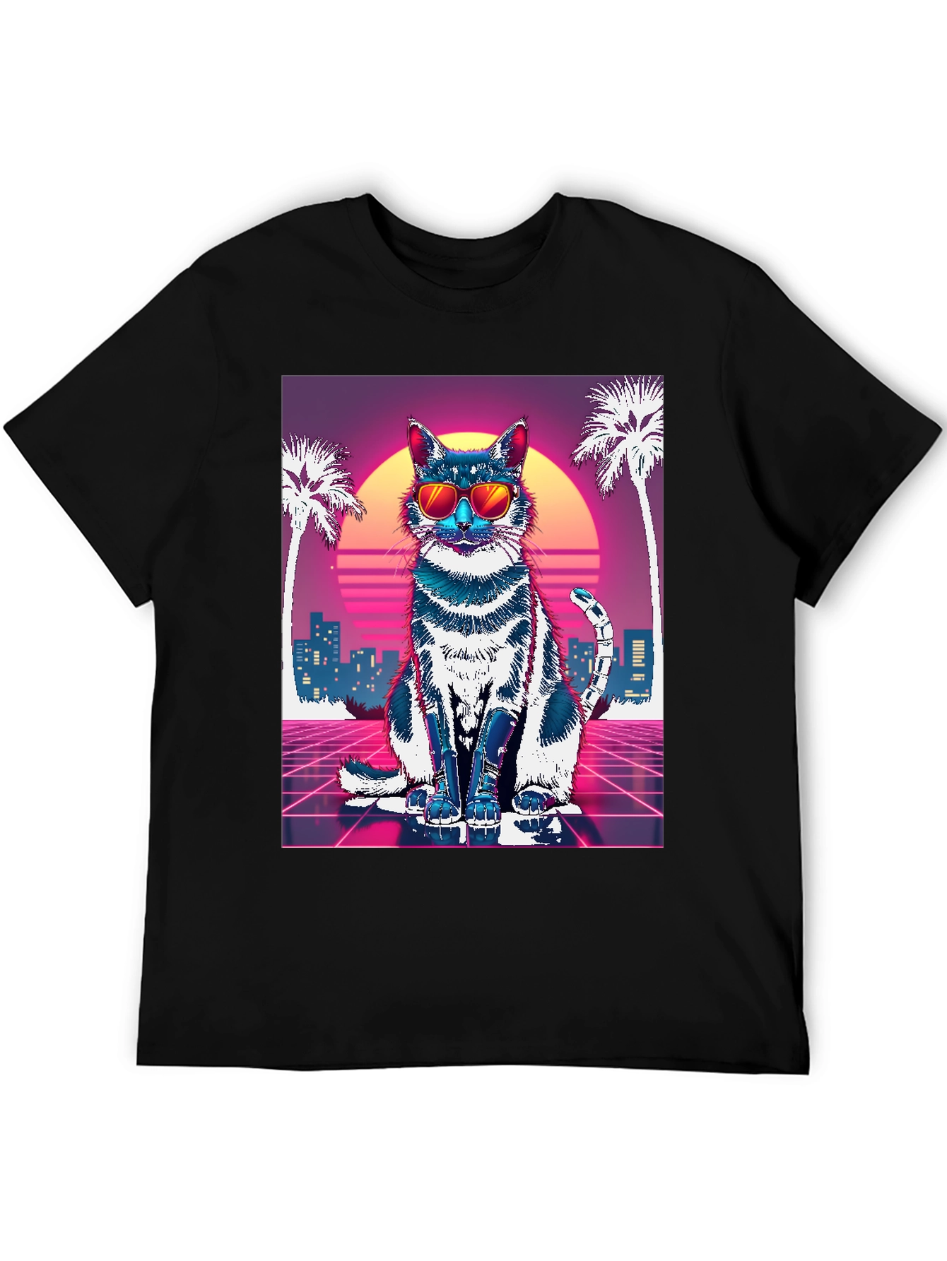 Retro Cat T-Shirt - Synthwave Style