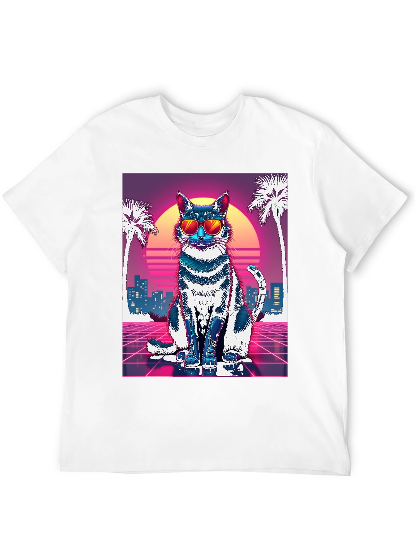 Retro Cat T-Shirt - Synthwave Style