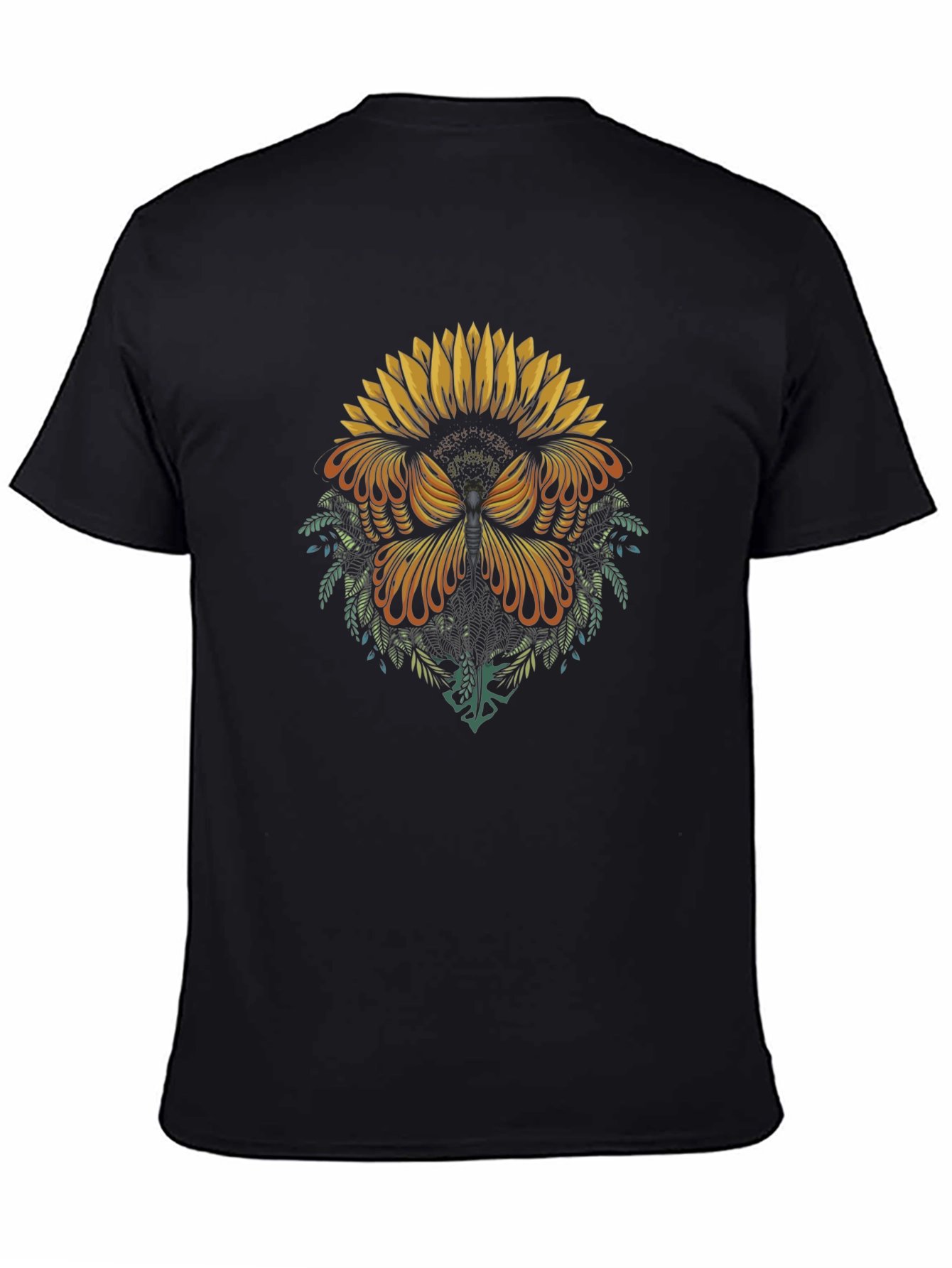 Sunflower Butterfly Graphic Tee - Black Cotton Blend