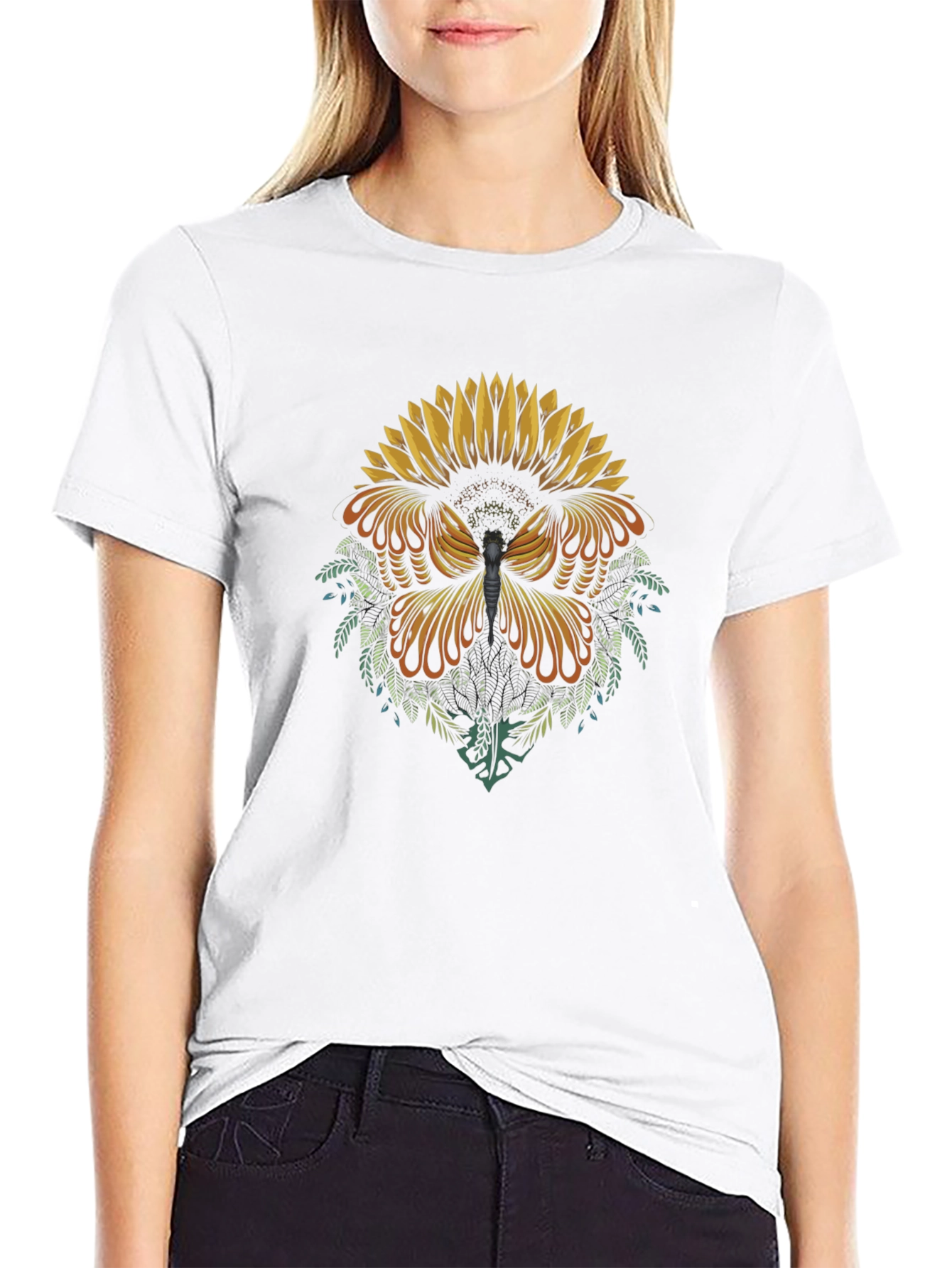 Sunflower Butterfly Graphic Tee - Black Cotton Blend