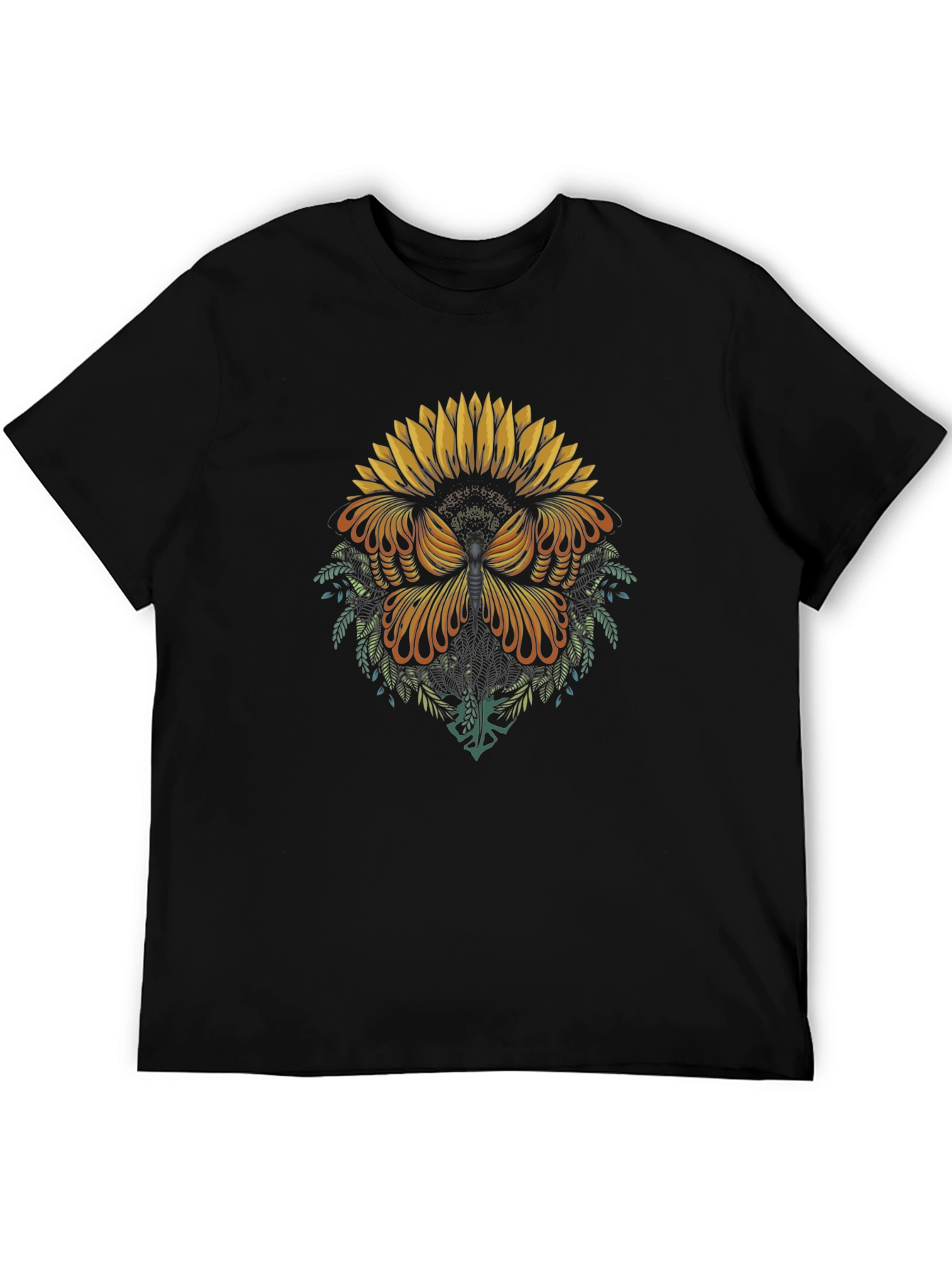 Sunflower Butterfly Graphic Tee - Black Cotton Blend