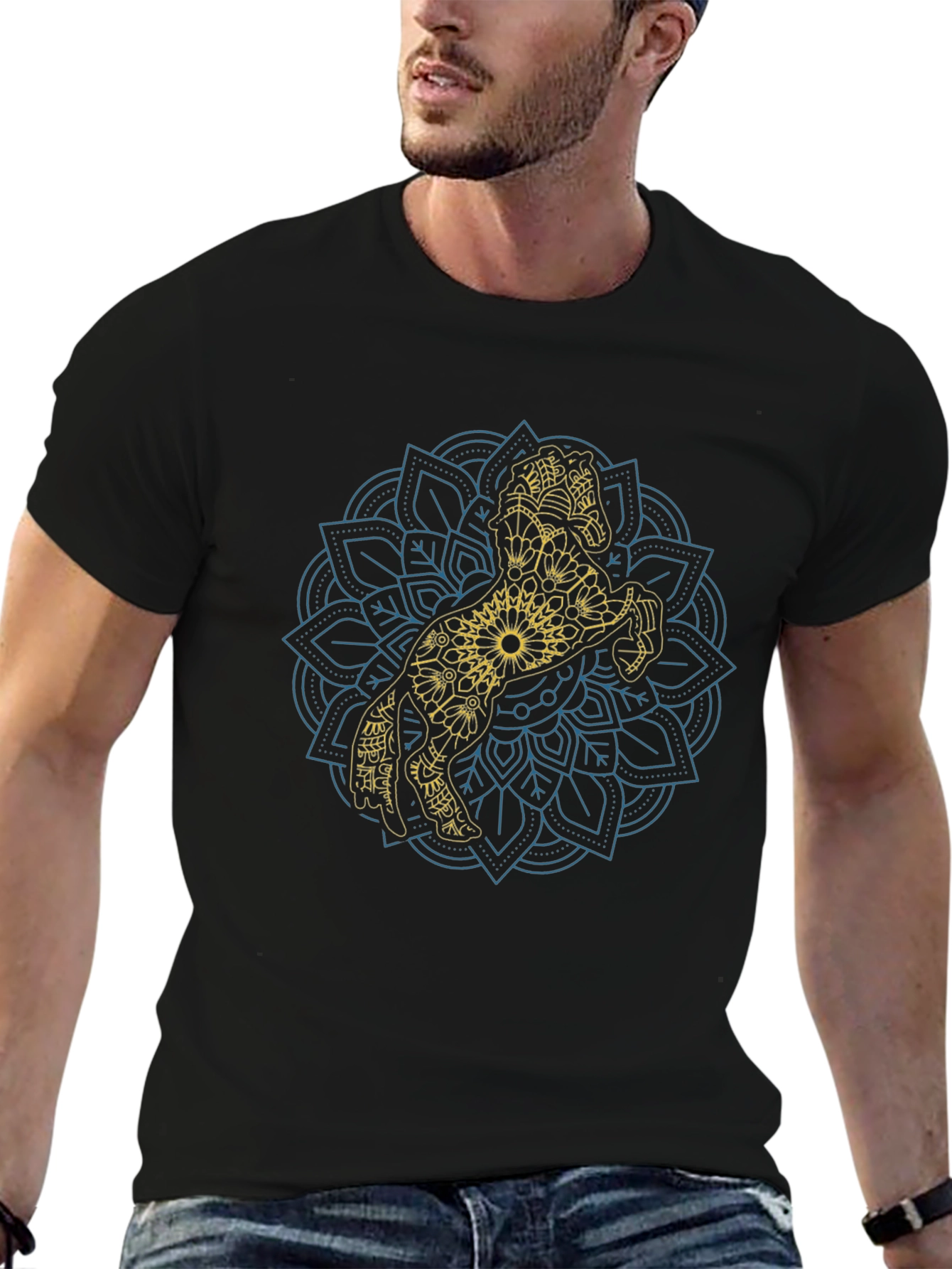 Horse Mandala Graphic Tee - Black Cotton T-Shirt