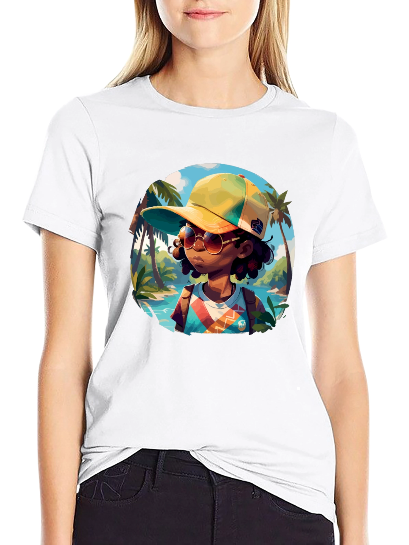 Island Traveler T-Shirt - Black Cotton Graphic Tee
